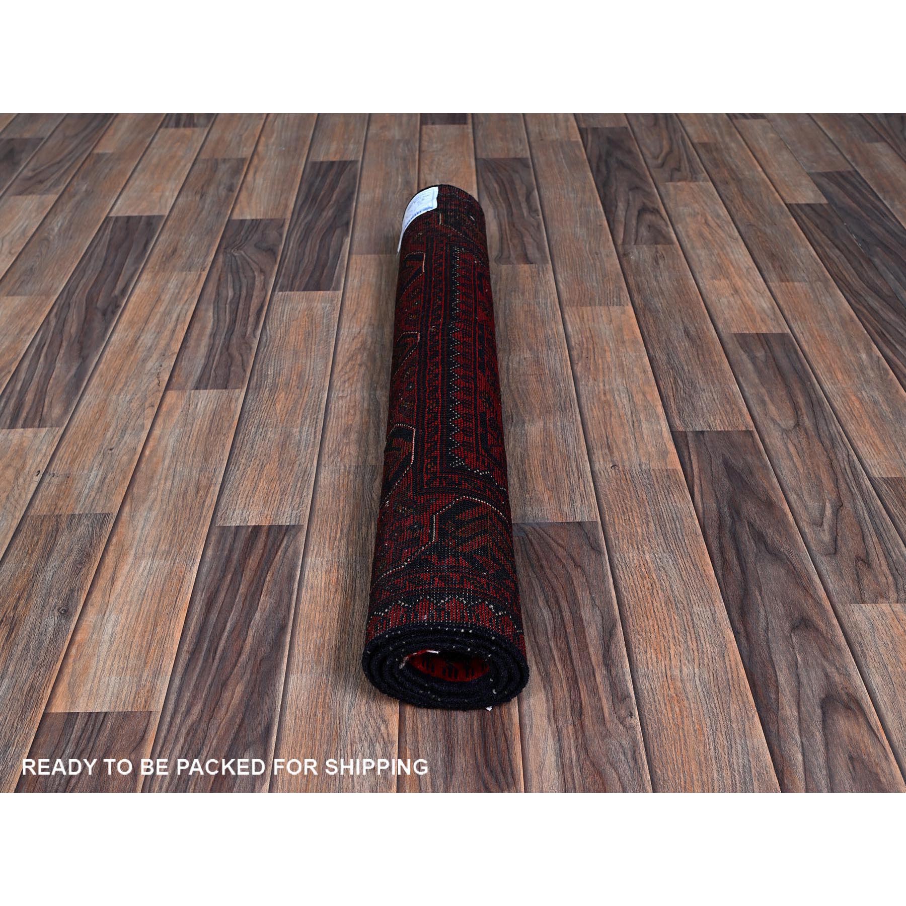 2'9"x3'10" Berry Red, Afghan Khamyab with Tribal Design, Hand Knotted, Soft Wool, Veggie Dyes, Mat, Sample, Oriental Rug Sh708