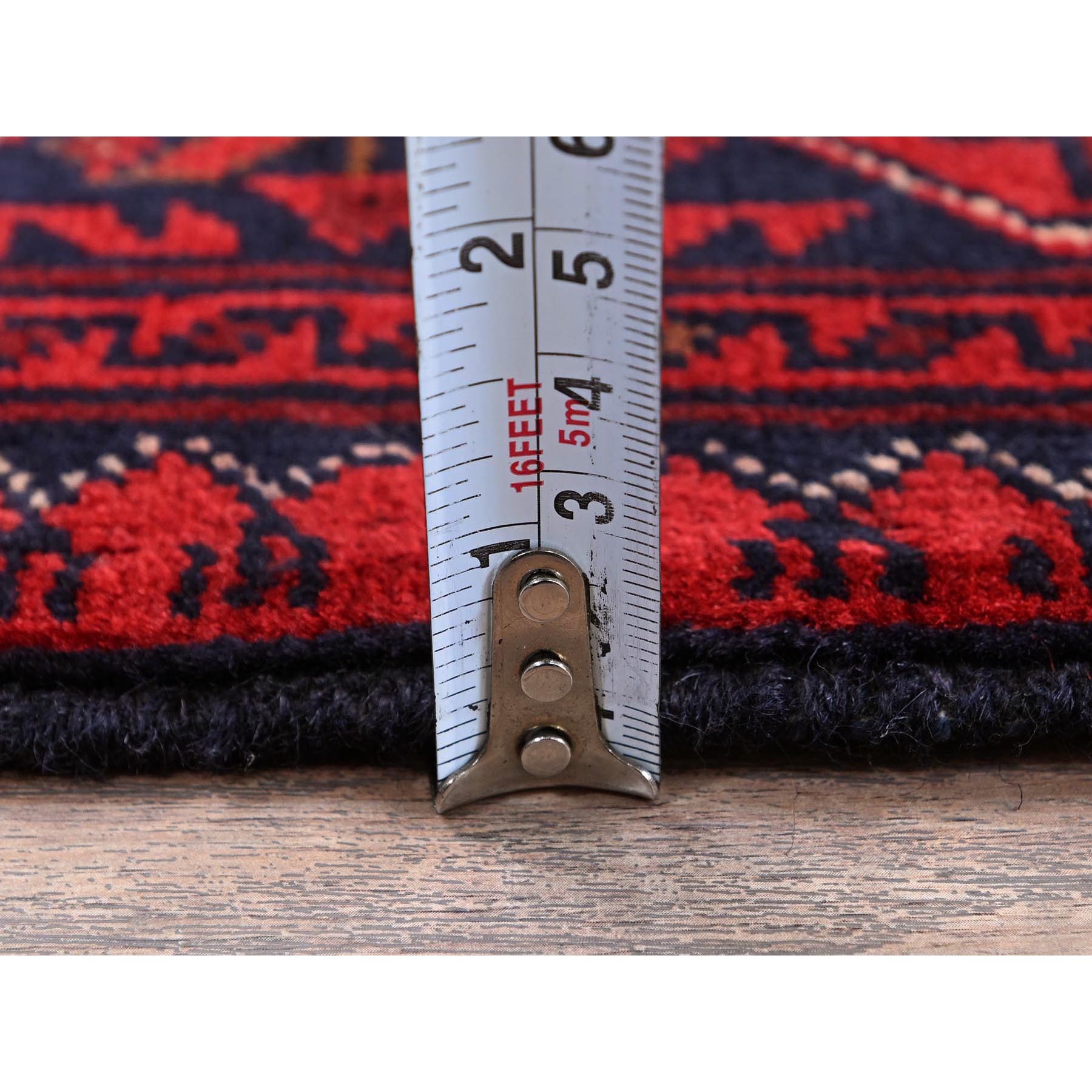 2'9"x3'10" Berry Red, Afghan Khamyab with Tribal Design, Hand Knotted, Soft Wool, Veggie Dyes, Mat, Sample, Oriental Rug Sh708