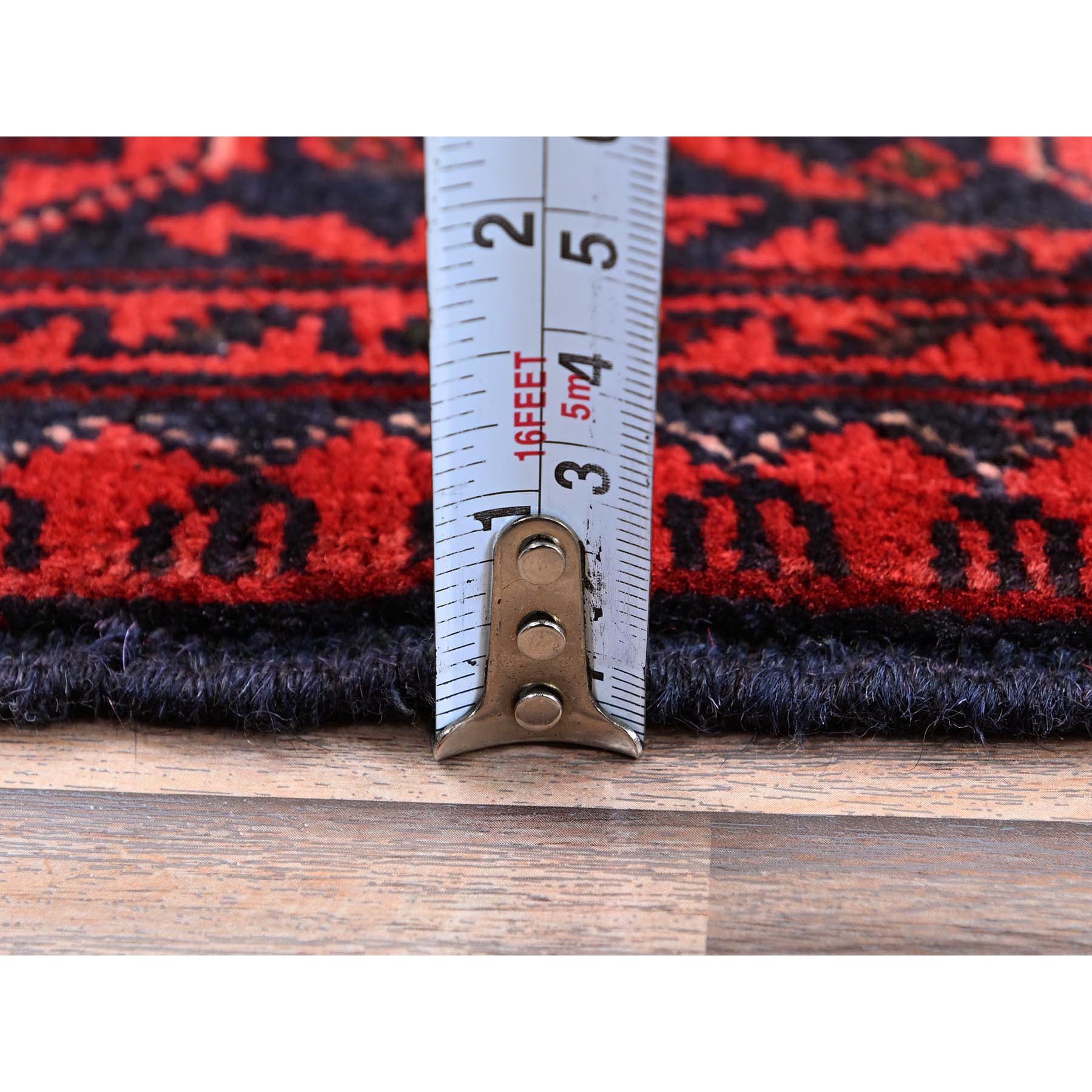 2'8"x4' Scarlet Red, Afghan Khamyab with Tribal Motifs Pattern, Pure Wool, Natural Dyes, Hand Knotted, Mat, Sample, Oriental Rug Sh709