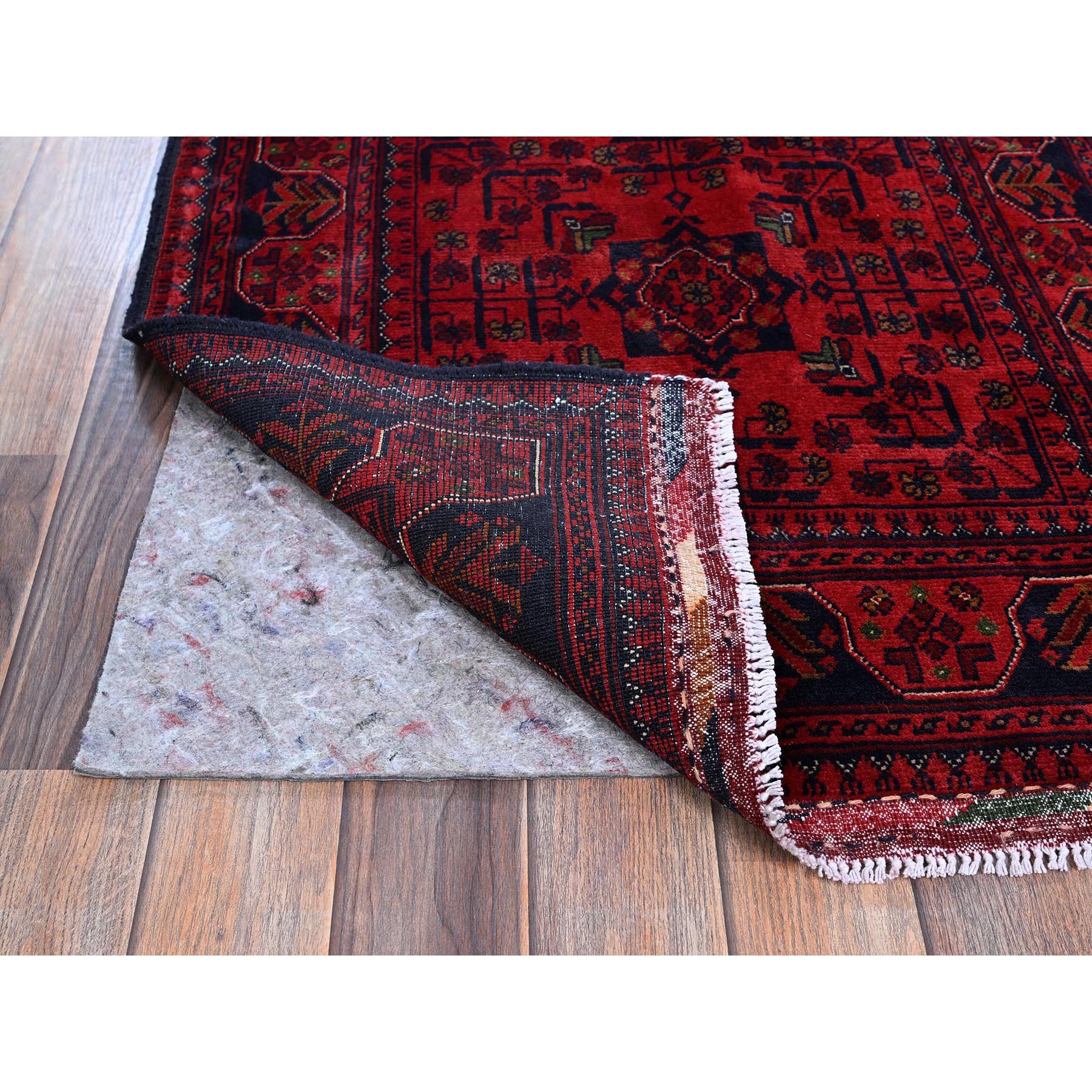 2'7"x4'2" Angels Red, Afghan Khamyab with Tribal Design, Soft and Shiny Wool, Vegetable Dyes, Hand Knotted, Mat, Sample, Oriental Rug Sh710