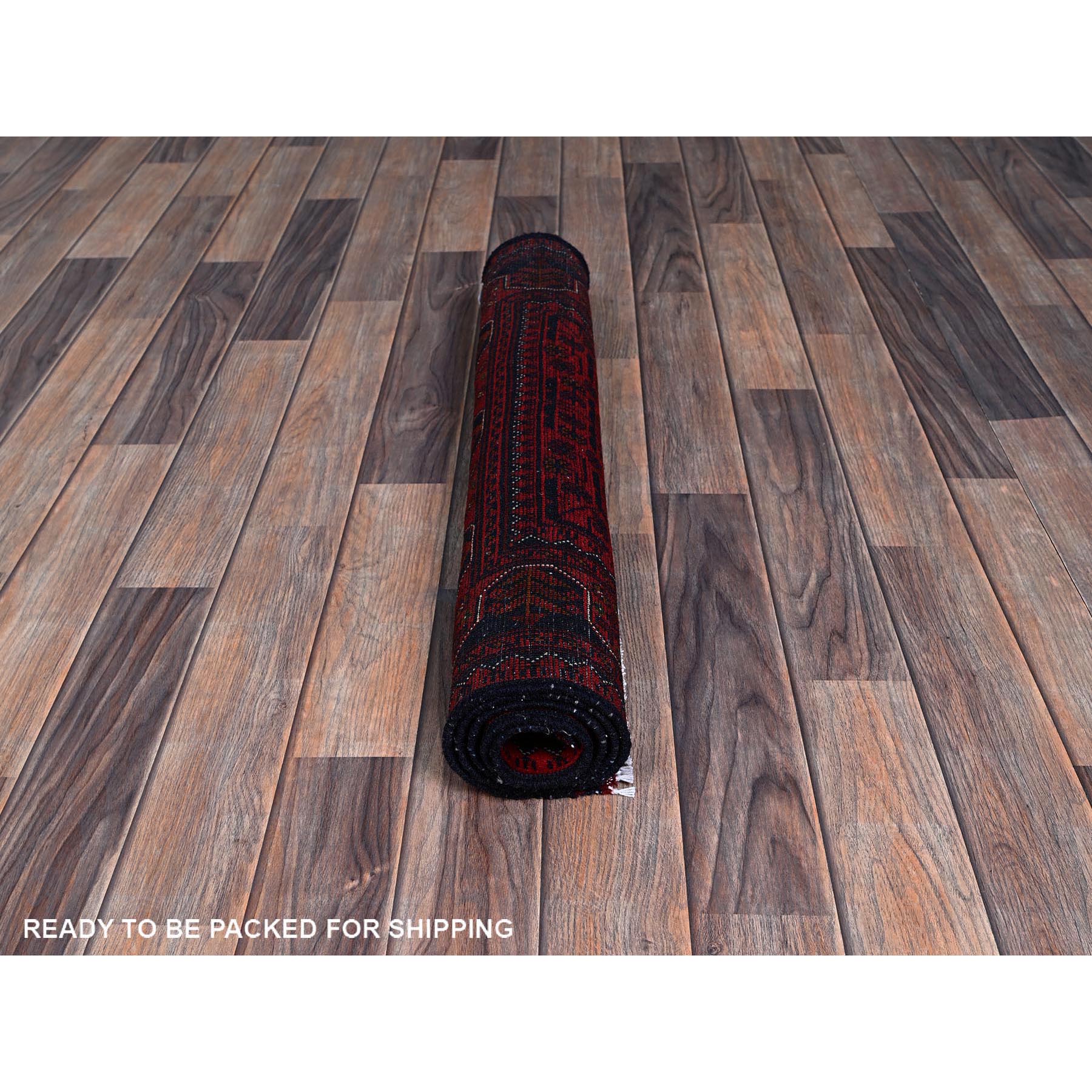 2'7"x4'2" Angels Red, Afghan Khamyab with Tribal Design, Soft and Shiny Wool, Vegetable Dyes, Hand Knotted, Mat, Sample, Oriental Rug Sh710