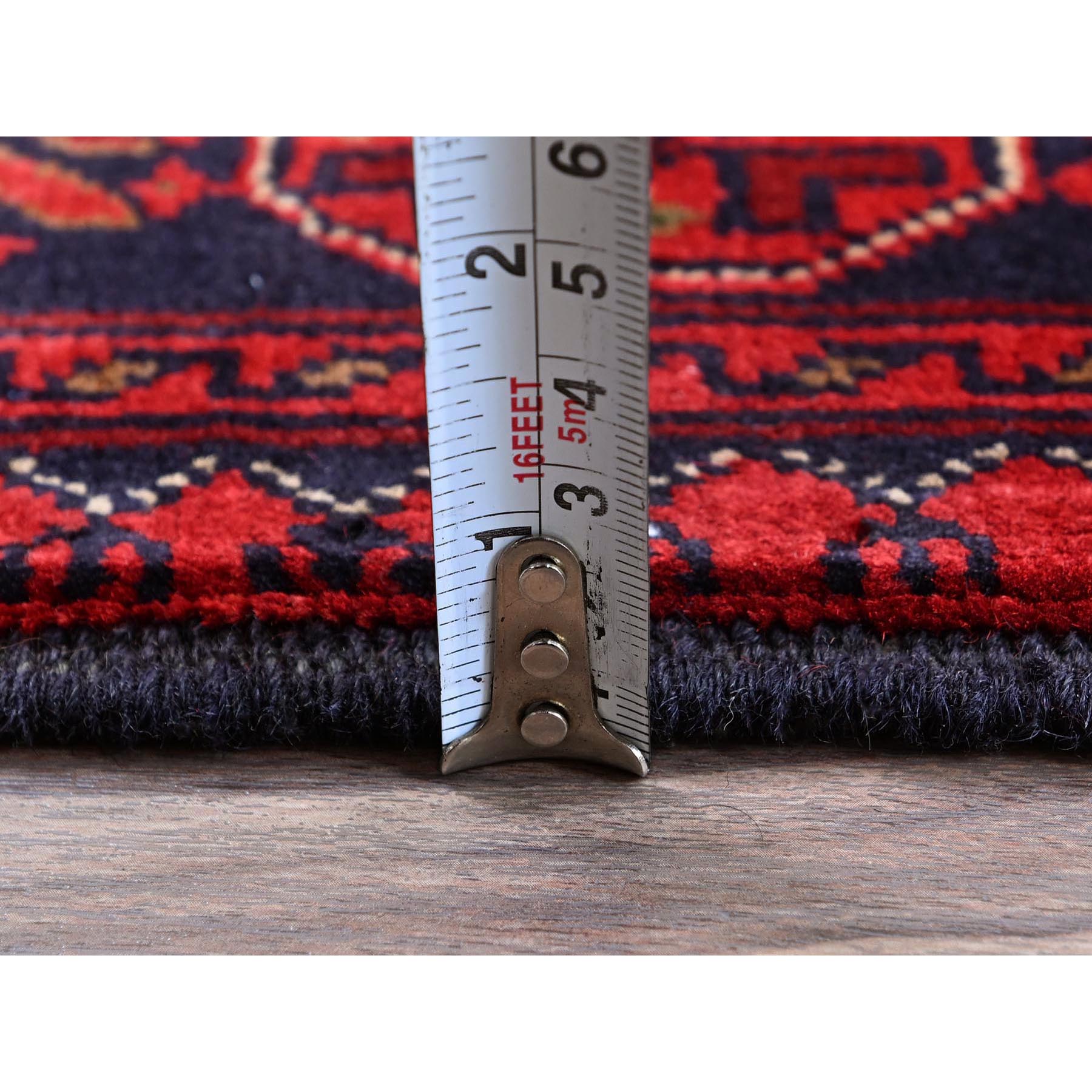 2'7"x4'2" Angels Red, Afghan Khamyab with Tribal Design, Soft and Shiny Wool, Vegetable Dyes, Hand Knotted, Mat, Sample, Oriental Rug Sh710