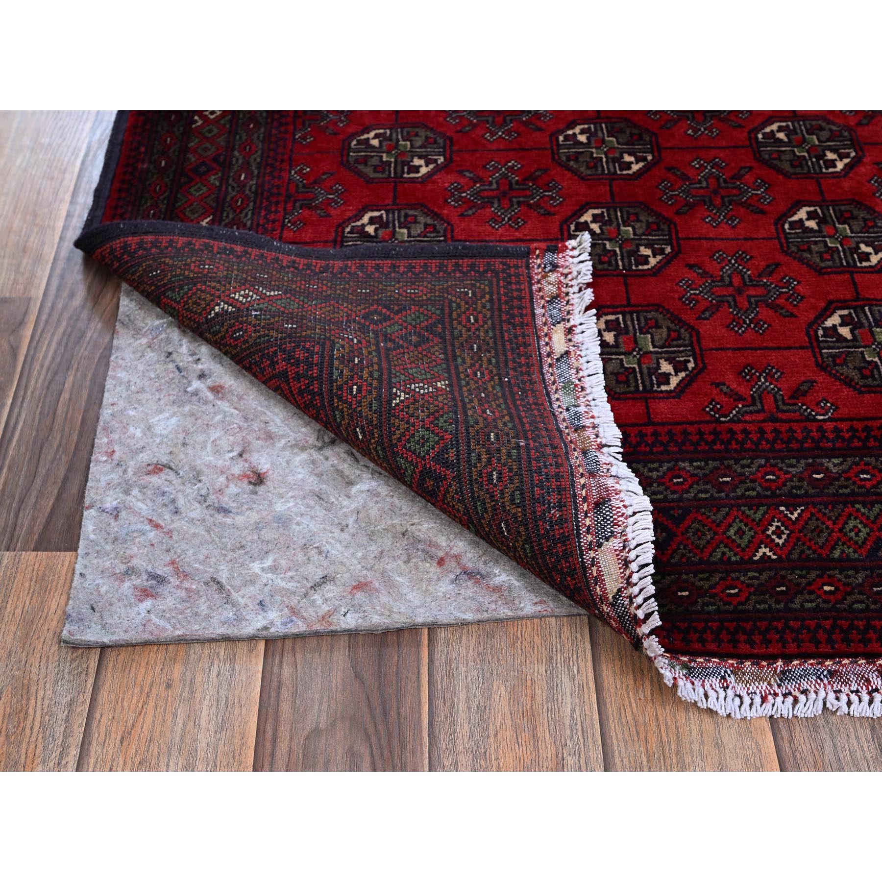 2'9"x4'4" Berry Red, Princess Bokara with Geometric Medallions Design, 100% Wool, Veggie Dyes, Hand Knotted, Mat, Sample, Oriental Rug Sh711