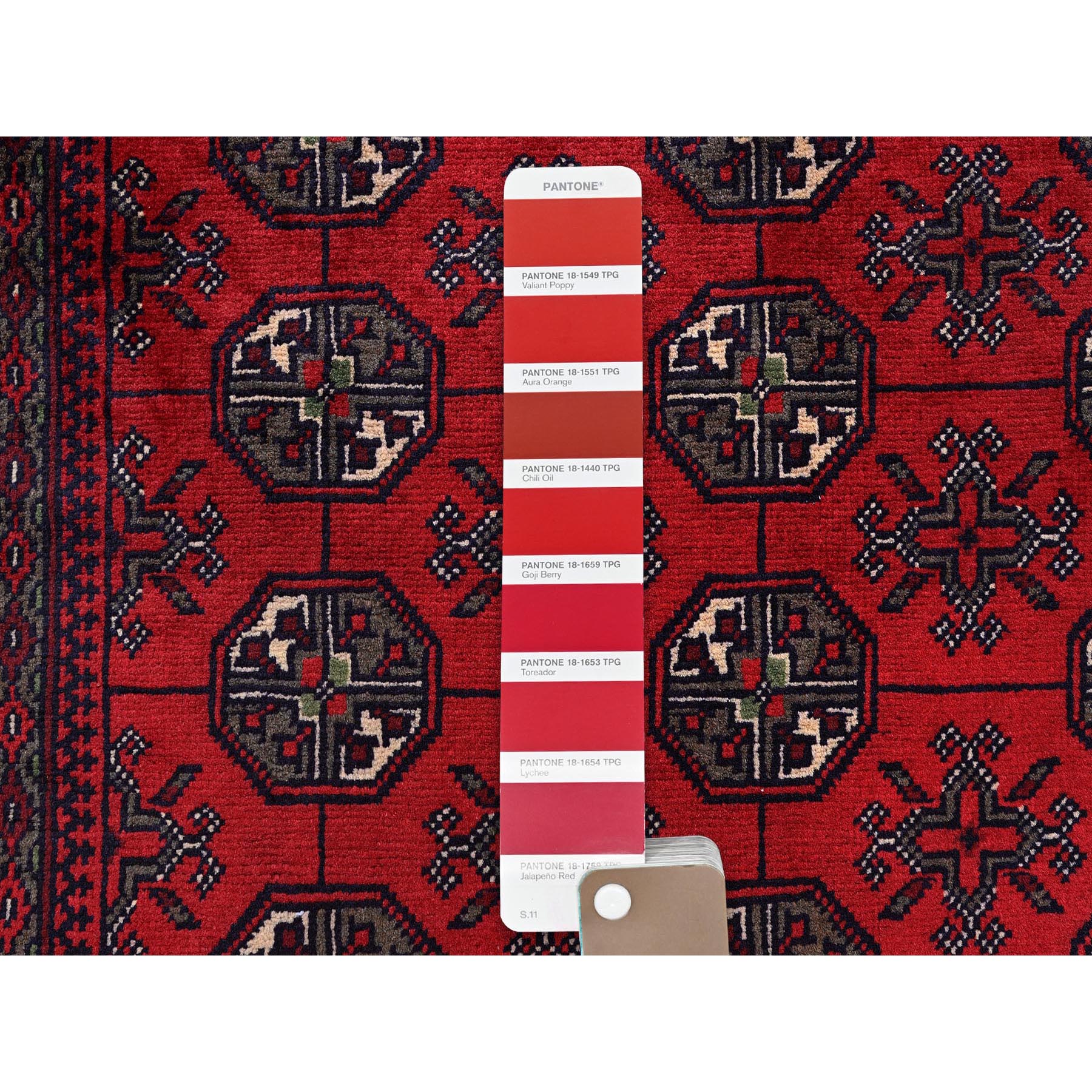 2'9"x4'4" Berry Red, Princess Bokara with Geometric Medallions Design, 100% Wool, Veggie Dyes, Hand Knotted, Mat, Sample, Oriental Rug Sh711