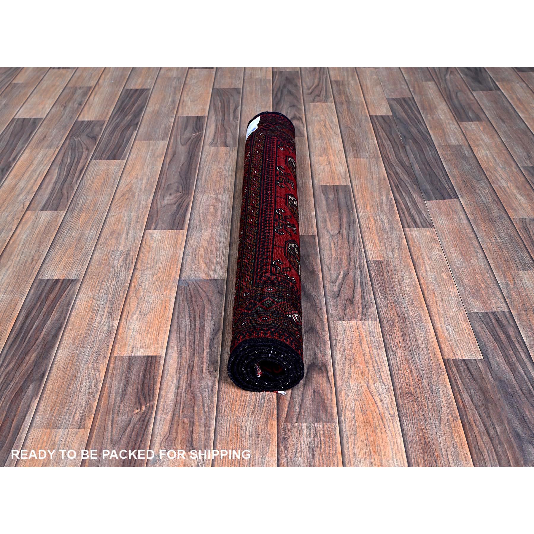 2'9"x4'4" Berry Red, Princess Bokara with Geometric Medallions Design, 100% Wool, Veggie Dyes, Hand Knotted, Mat, Sample, Oriental Rug Sh711