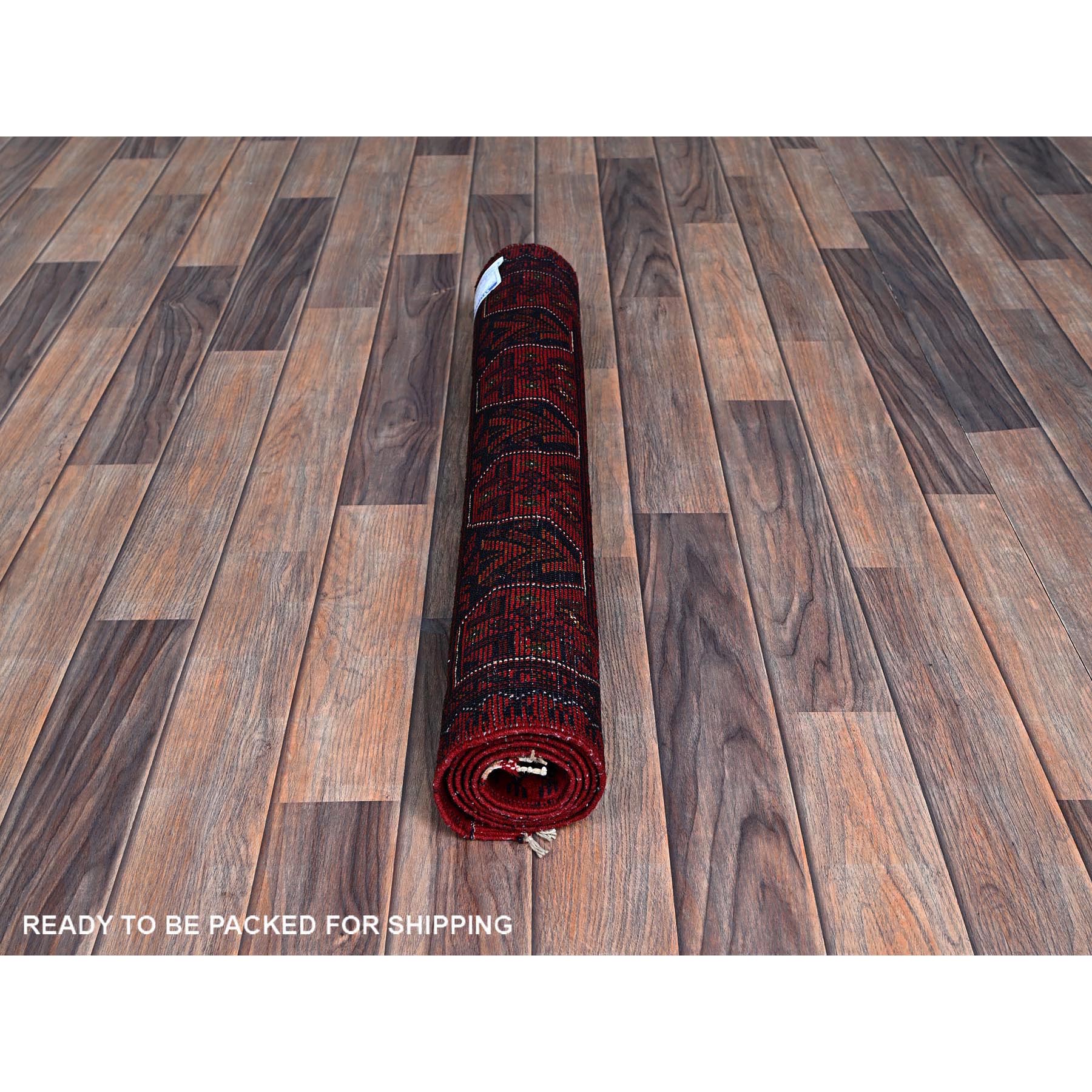 2'7"x4'5" Carmine Red, Afghan Khamyab with Tribal Design, Soft and Velvety Wool, Hand Knotted, Vegetable Dyes, Oriental Rug Sh712