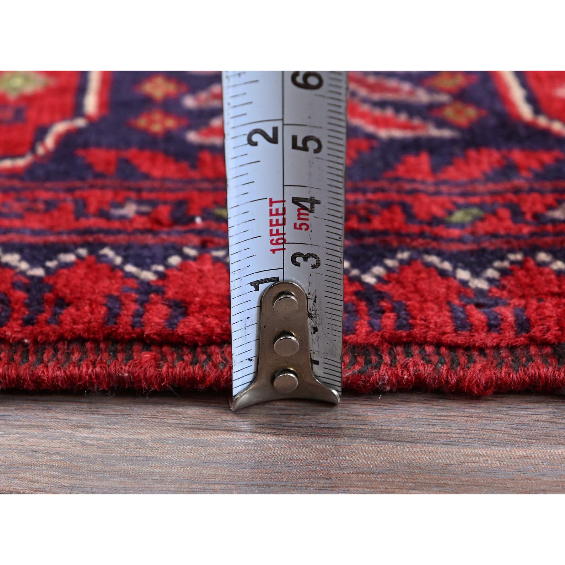 2'7"x4'5" Carmine Red, Afghan Khamyab with Tribal Design, Soft and Velvety Wool, Hand Knotted, Vegetable Dyes, Oriental Rug Sh712