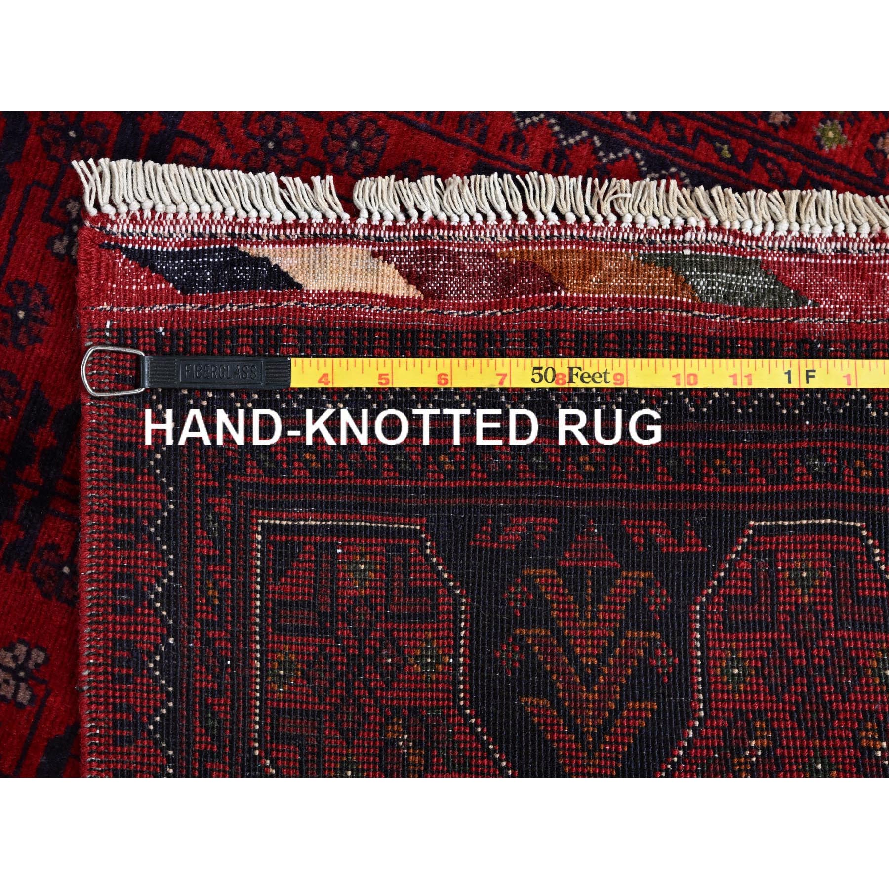 2'7"x4'5" Carmine Red, Afghan Khamyab with Tribal Design, Soft and Velvety Wool, Hand Knotted, Vegetable Dyes, Oriental Rug Sh712