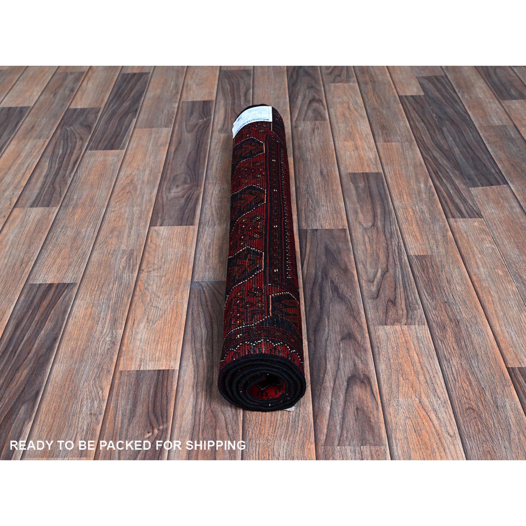 2'7"x3'9" Carmine Red, Afghan Khamyab with Tribal Design, Soft and Velvety Wool, Natural Dyes, Hand Knotted, Mat, Sample, Oriental Rug Sh714