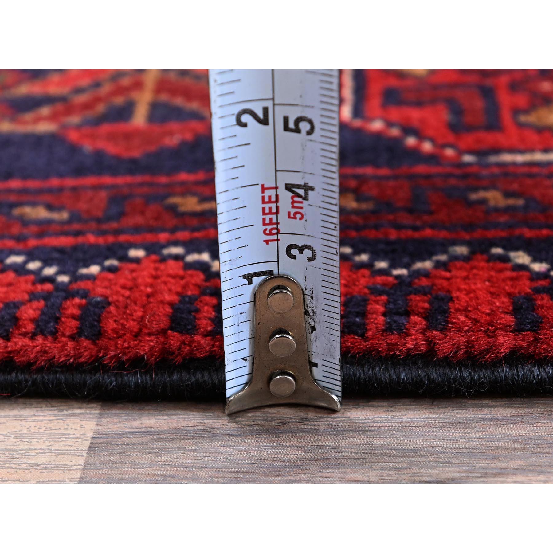 2'7"x3'9" Carmine Red, Afghan Khamyab with Tribal Design, Soft and Velvety Wool, Natural Dyes, Hand Knotted, Mat, Sample, Oriental Rug Sh714