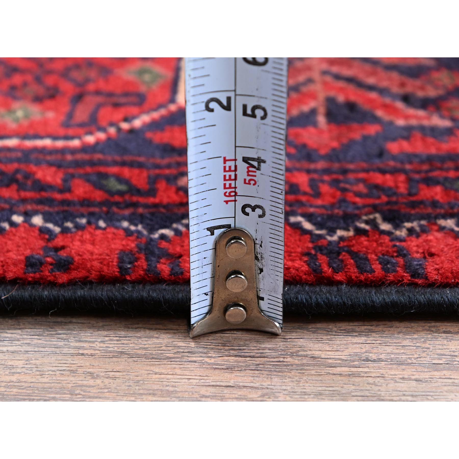 2'7"x3'10" Carmine Red, Hand Knotted, Afghan Khamyab with Geometric Medallions Design, Soft Wool, Vegetable Dyes, Mat, Sample, Oriental Rug Sh715