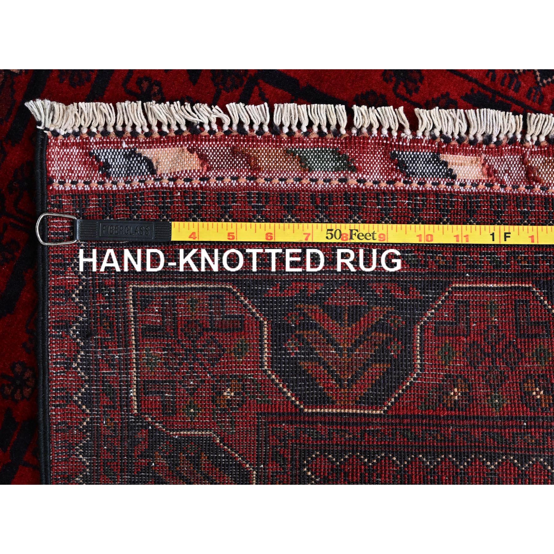 2'7"x3'10" Carmine Red, Hand Knotted, Afghan Khamyab with Geometric Medallions Design, Soft Wool, Vegetable Dyes, Mat, Sample, Oriental Rug Sh715