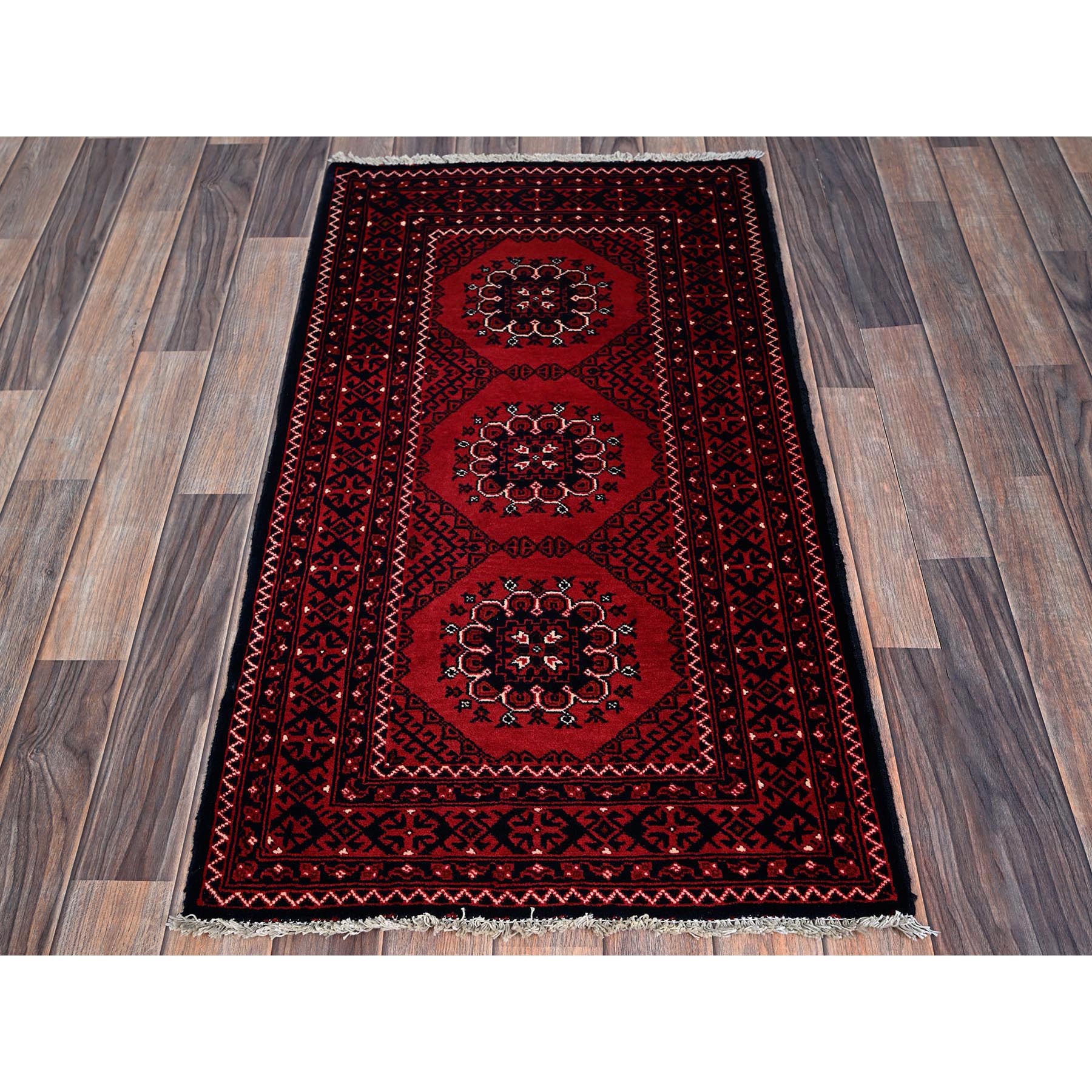 2'2"x3'10" Berry Red, Afghan Khamyab with Flower Design, Hand Knotted, Soft and Shiny Wool, Vegetable Dyes, Mat, Sample, Oriental Rug Sh718