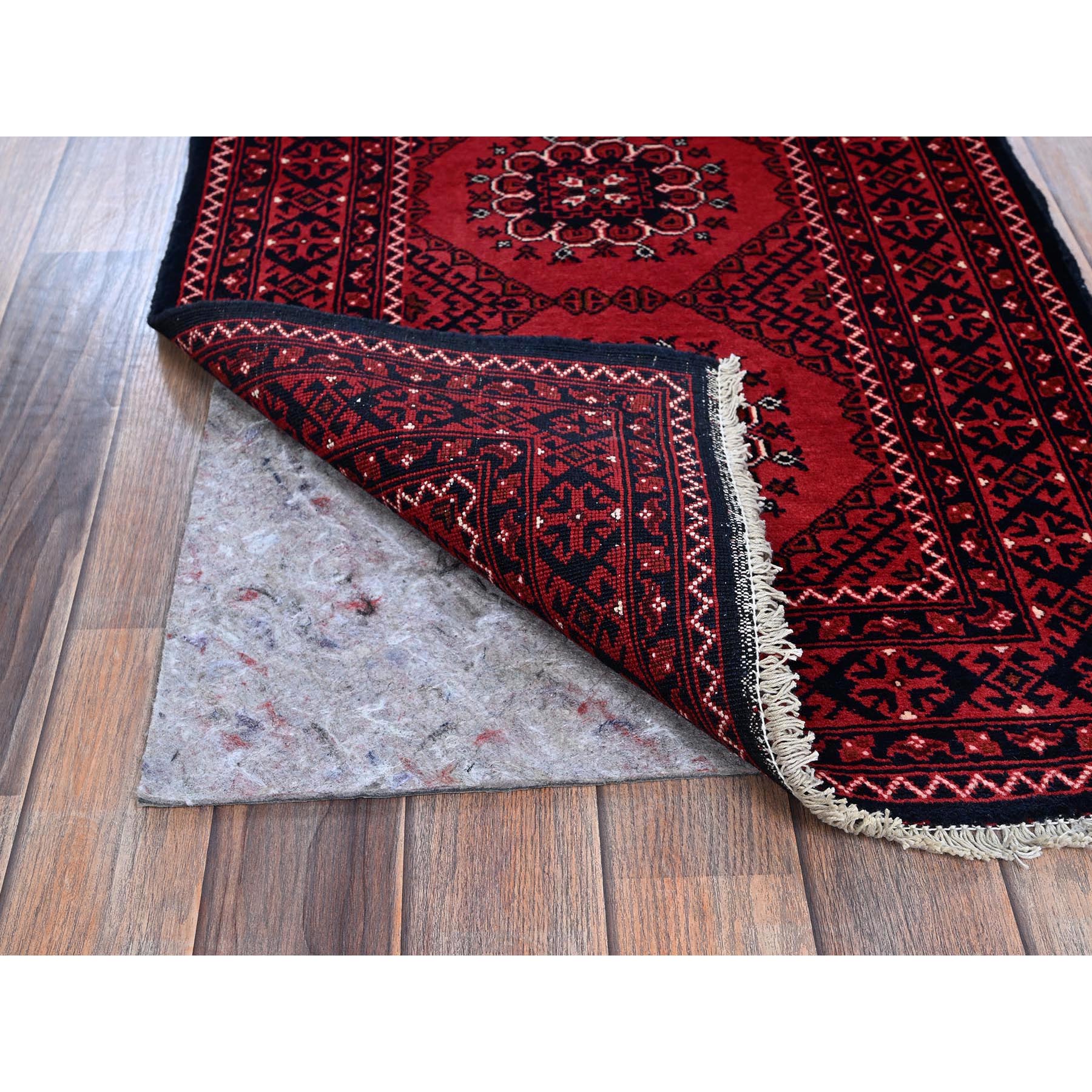 2'2"x3'10" Berry Red, Afghan Khamyab with Flower Design, Hand Knotted, Soft and Shiny Wool, Vegetable Dyes, Mat, Sample, Oriental Rug Sh718