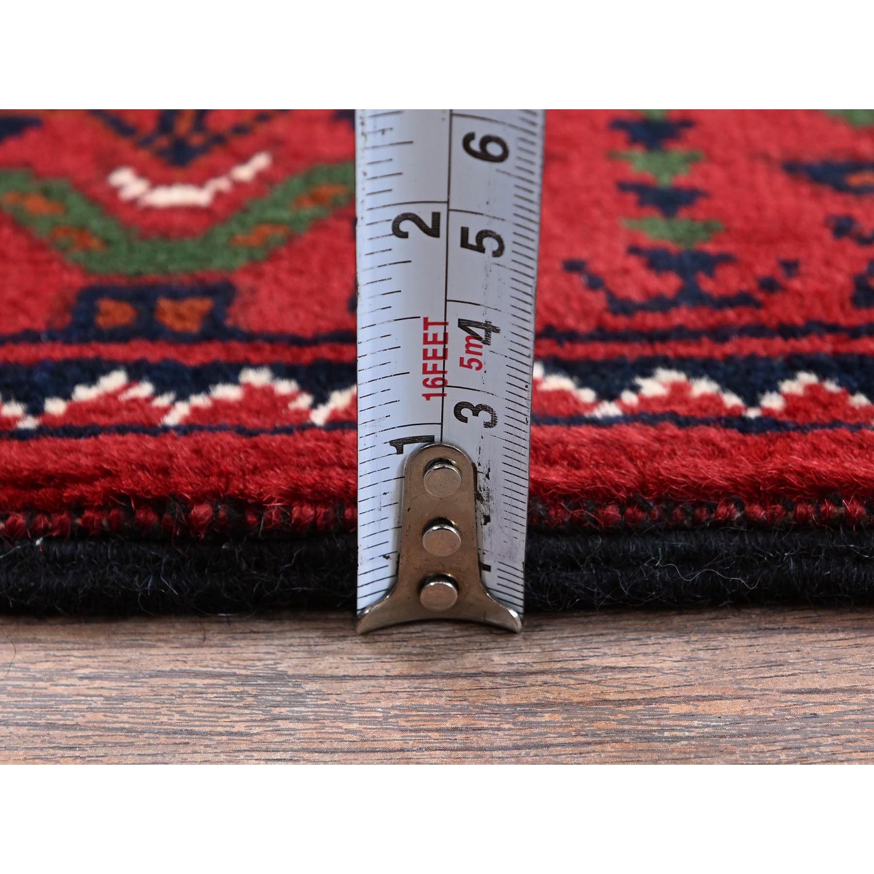 2'3"x4'6" Scarlet Red, Afghan Khamyab with Geometric Pattern, Hand Knotted, Soft and Velvety Wool, Vegetable Dyes, Short Runner, Oriental Rug Sh719