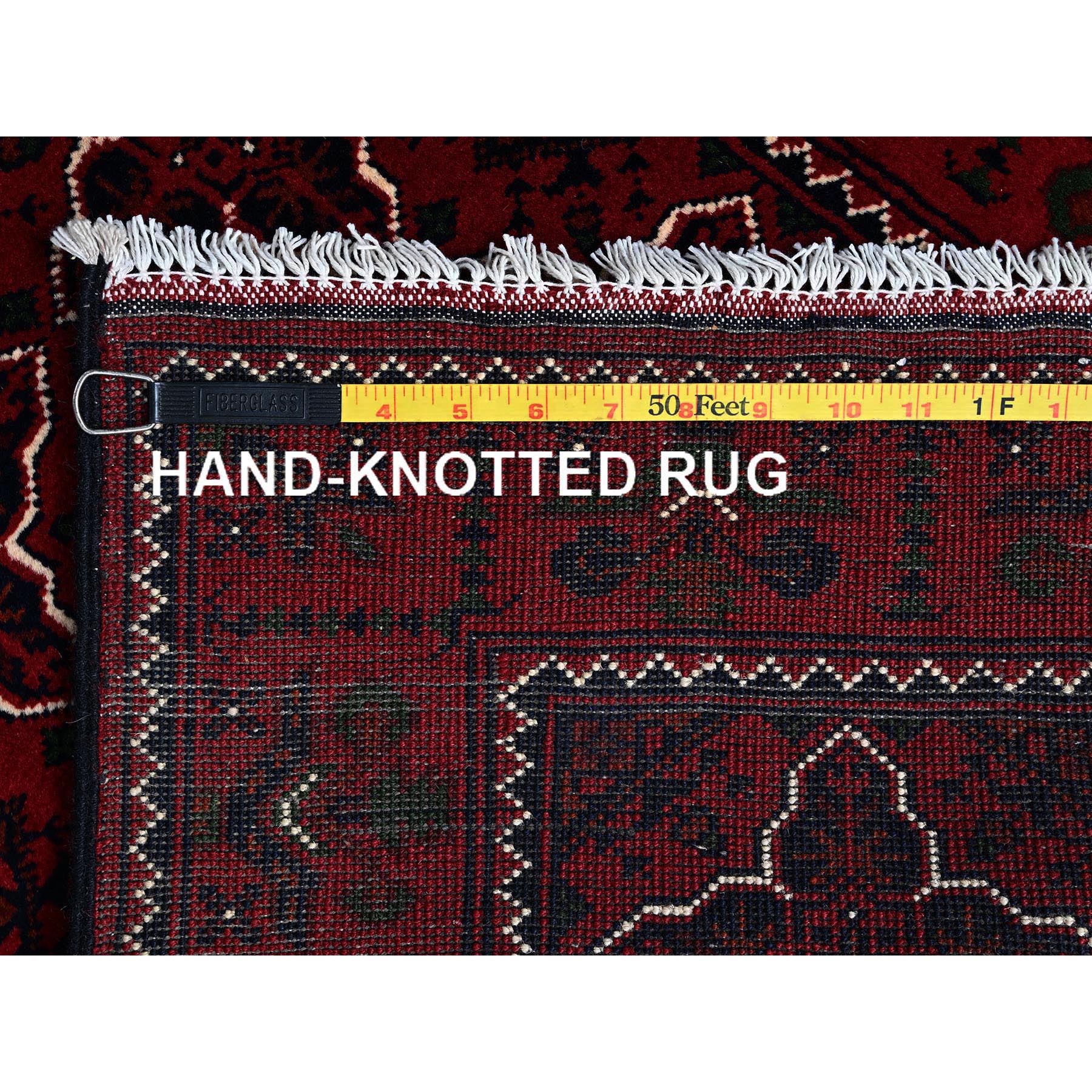 2'3"x4'6" Scarlet Red, Afghan Khamyab with Geometric Pattern, Hand Knotted, Soft and Velvety Wool, Vegetable Dyes, Short Runner, Oriental Rug Sh719