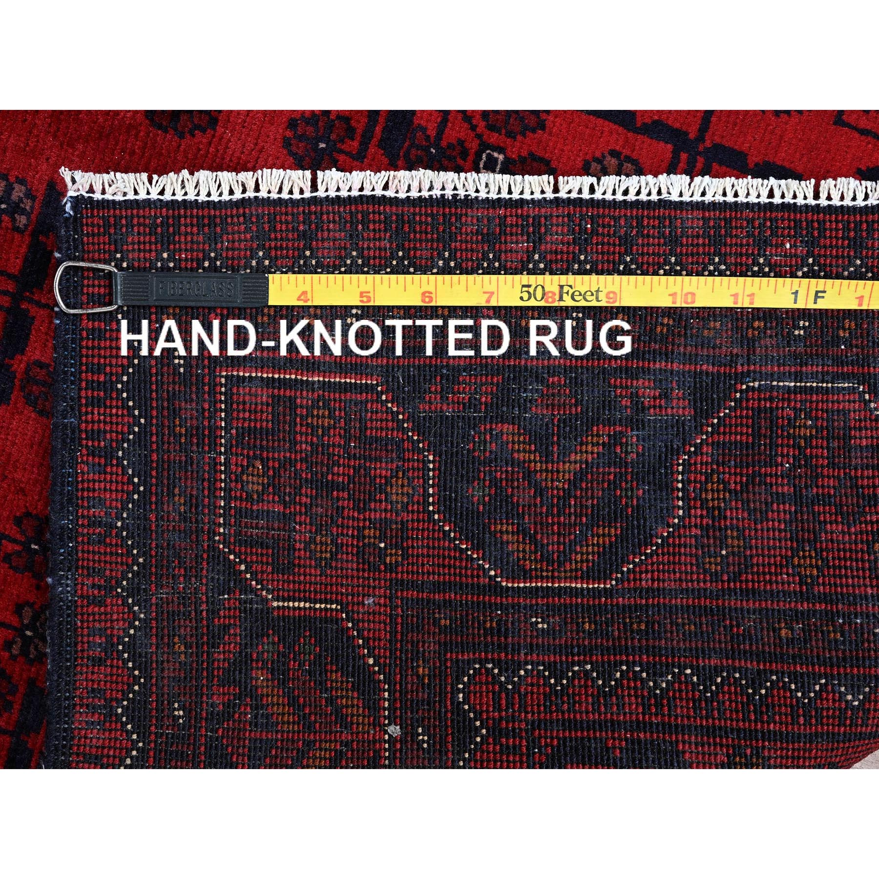 2'9"x3'10" Ruby Red, Afghan Khamyab with Geometric Pattern, Soft and Velvety Wool, Hand Knotted, Vegetable Dyes, Sample, Mat, Oriental Rug Sh724