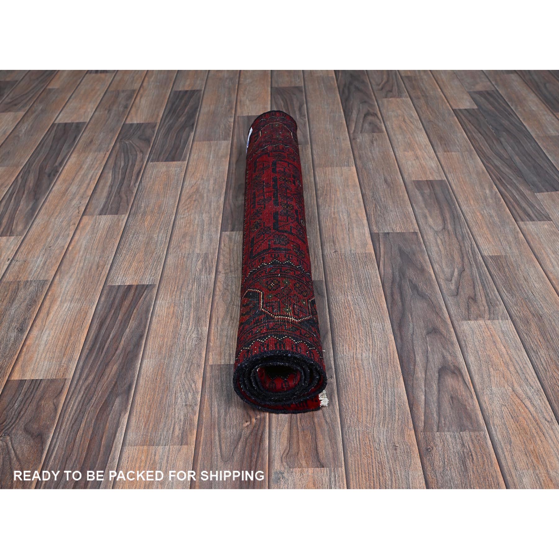 2'8"x4' Berry Red, Afghan Khamyab with Tribal Design, Soft and Shiny Wool, Vegetable Dyes, Hand Knotted, Mat, Sample, Oriental Rug Sh726