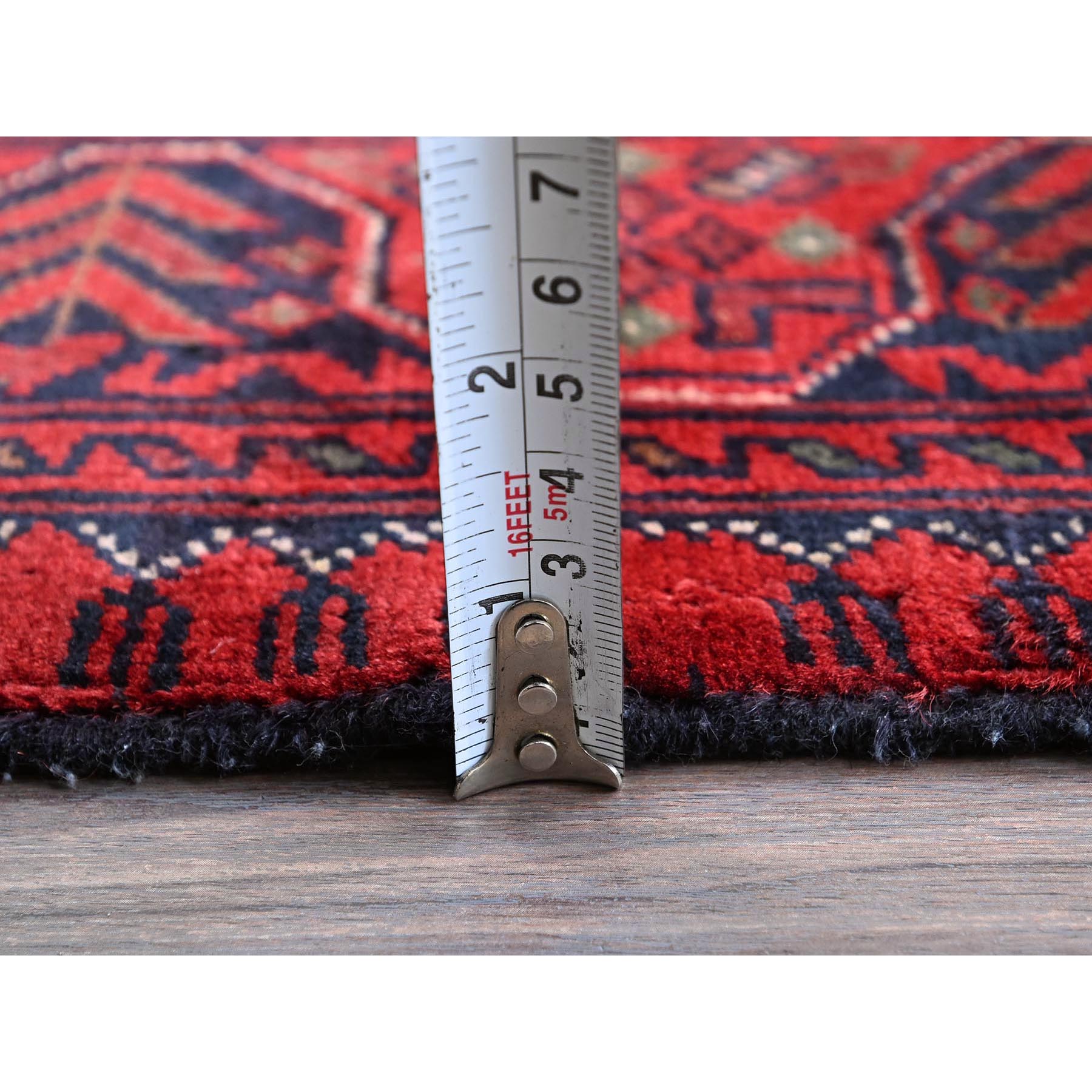 2'8"x4' Berry Red, Afghan Khamyab with Tribal Design, Soft and Shiny Wool, Vegetable Dyes, Hand Knotted, Mat, Sample, Oriental Rug Sh726