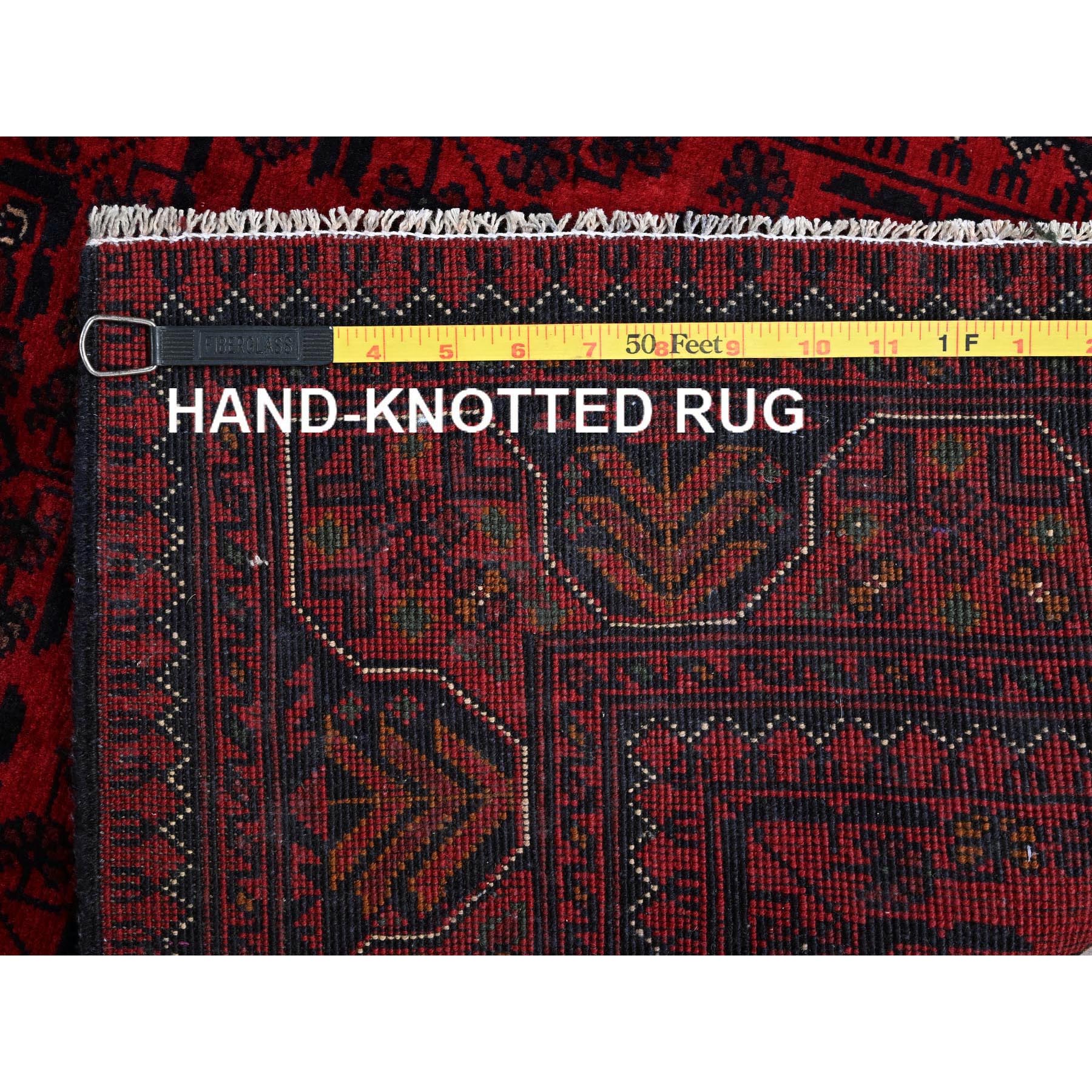 2'8"x4' Berry Red, Afghan Khamyab with Tribal Design, Soft and Shiny Wool, Vegetable Dyes, Hand Knotted, Mat, Sample, Oriental Rug Sh726