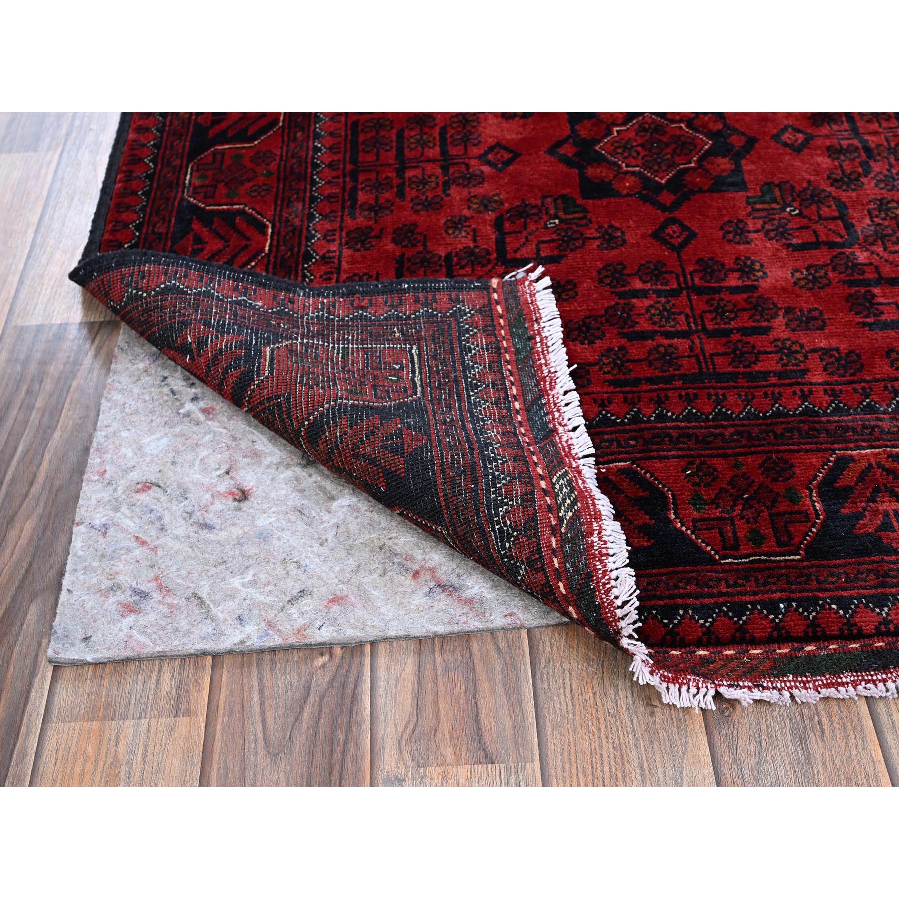 3'3"x4'10" Crimson Red, Afghan Khamyab with Tribal Motifs Pattern, Hand Knotted, Soft 100% Wool, Natural Dyes, Oriental Rug Sh728