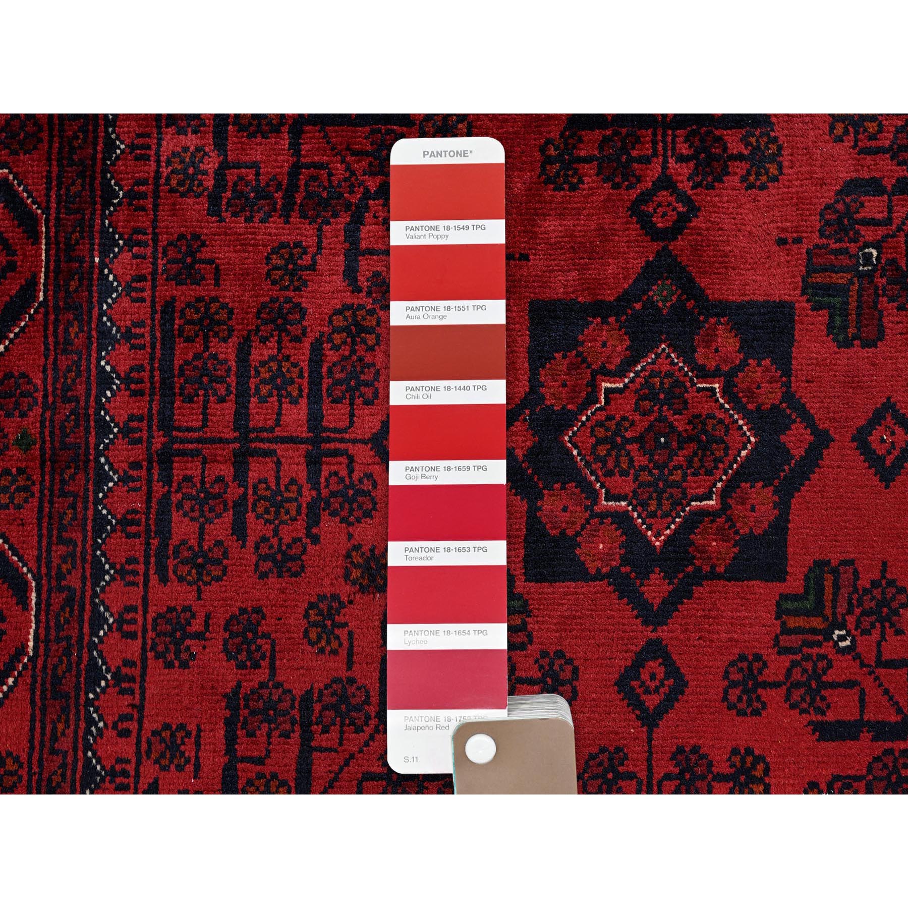 3'3"x4'10" Crimson Red, Afghan Khamyab with Tribal Motifs Pattern, Hand Knotted, Soft 100% Wool, Natural Dyes, Oriental Rug Sh728