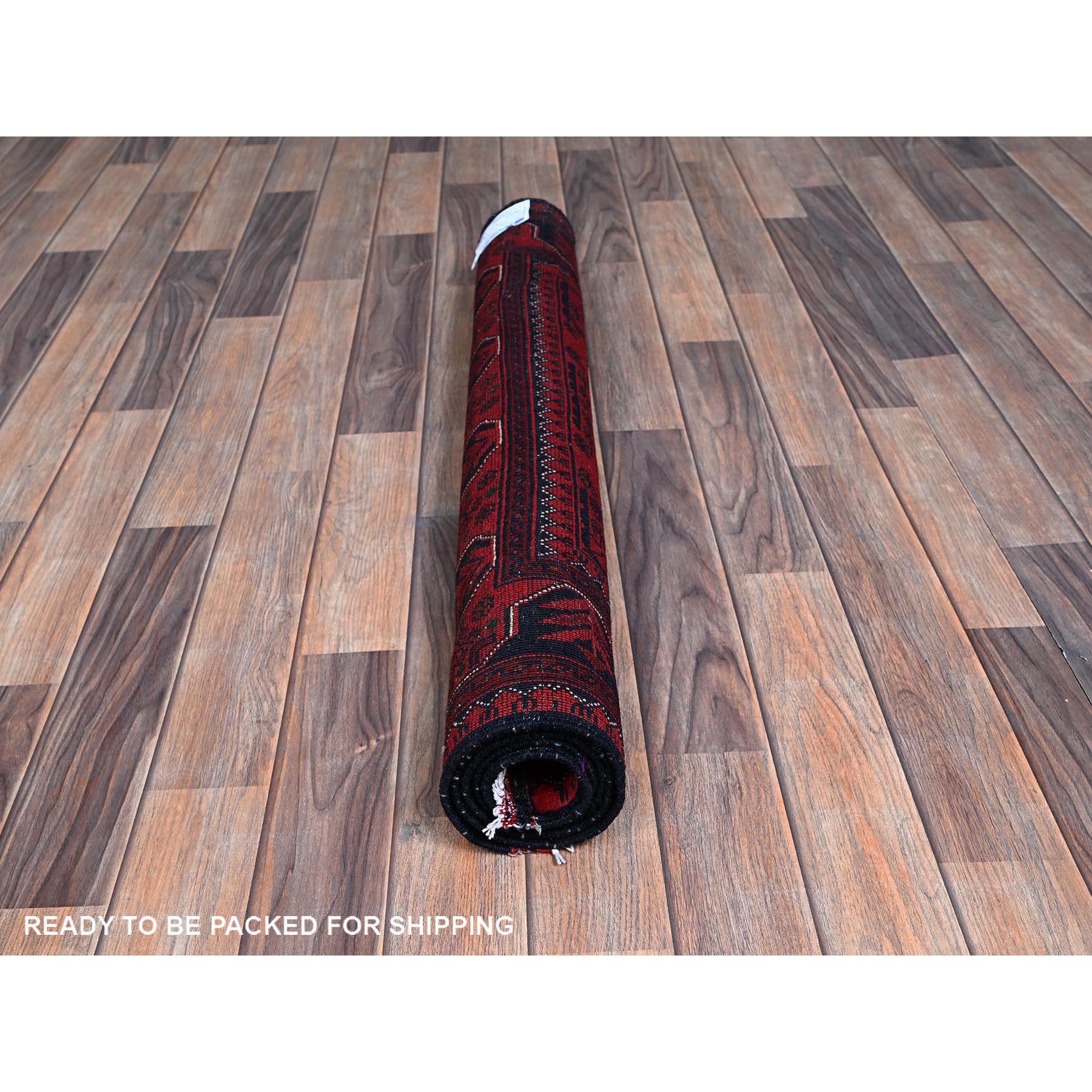 3'3"x4'10" Crimson Red, Afghan Khamyab with Tribal Motifs Pattern, Hand Knotted, Soft 100% Wool, Natural Dyes, Oriental Rug Sh728