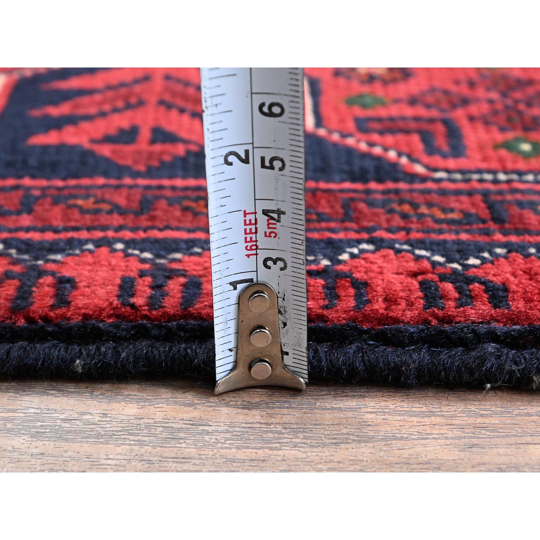 3'3"x4'10" Crimson Red, Afghan Khamyab with Tribal Motifs Pattern, Hand Knotted, Soft 100% Wool, Natural Dyes, Oriental Rug Sh728