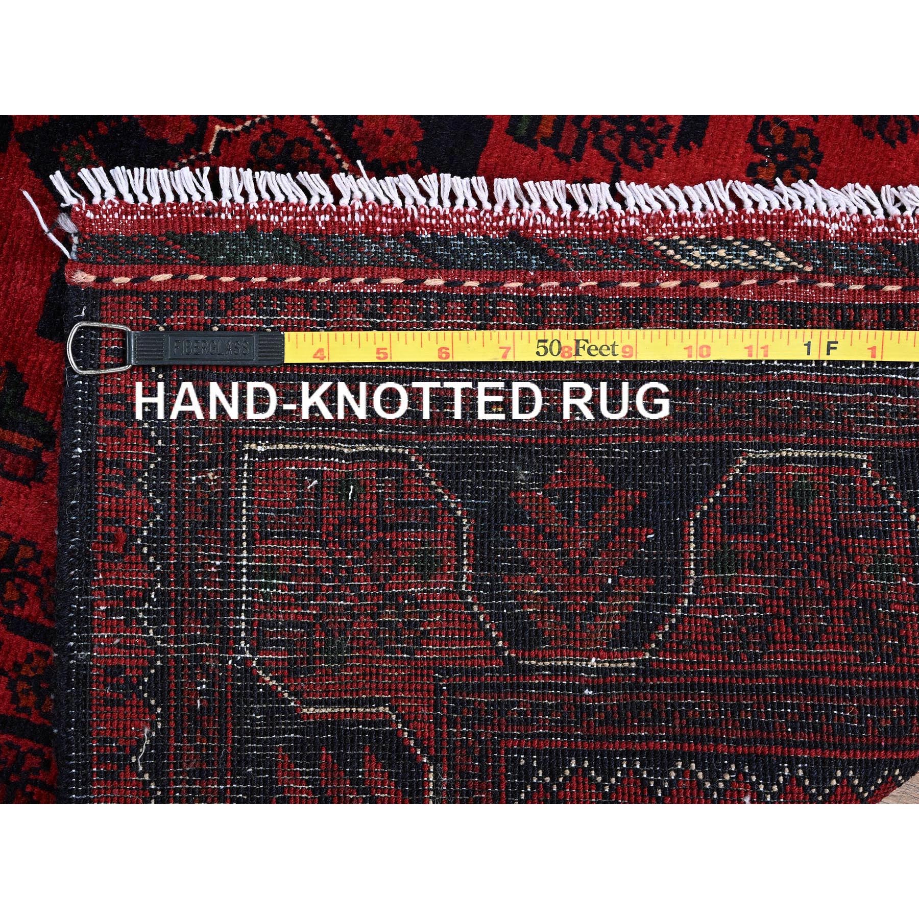 3'3"x4'10" Crimson Red, Afghan Khamyab with Tribal Motifs Pattern, Hand Knotted, Soft 100% Wool, Natural Dyes, Oriental Rug Sh728
