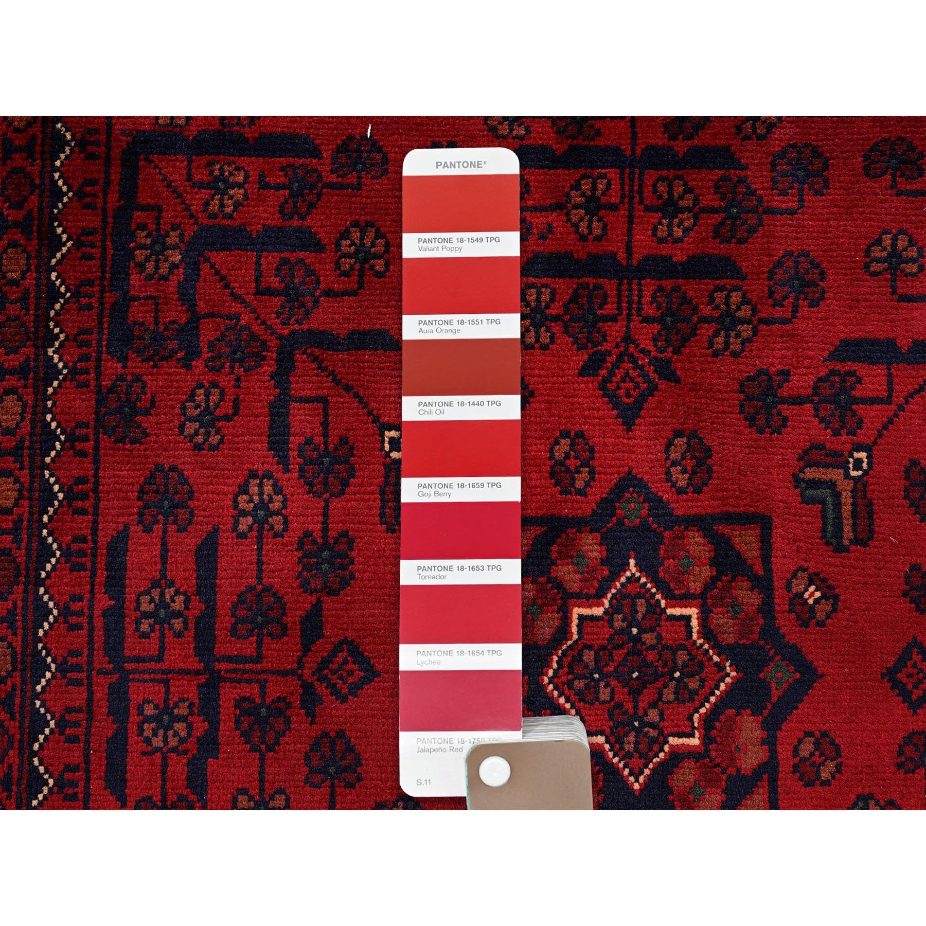 3'3"x5'1" Angels Red, Afghan Khamyab with Geometric Pattern, Soft and Shiny Wool, Hand Knotted, Vegetable Dyes, Oriental Rug Sh729