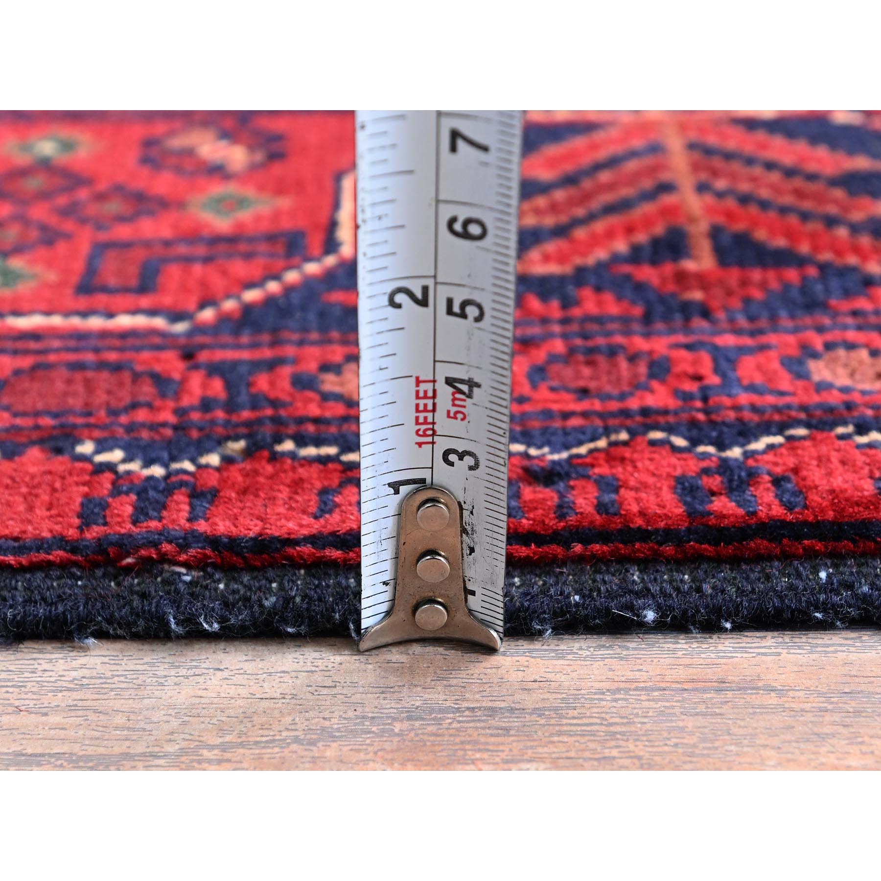 3'3"x5'1" Angels Red, Afghan Khamyab with Geometric Pattern, Soft and Shiny Wool, Hand Knotted, Vegetable Dyes, Oriental Rug Sh729