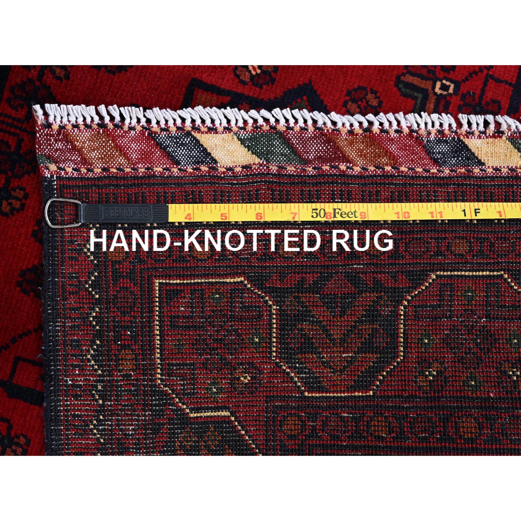 3'3"x5'1" Angels Red, Afghan Khamyab with Geometric Pattern, Soft and Shiny Wool, Hand Knotted, Vegetable Dyes, Oriental Rug Sh729