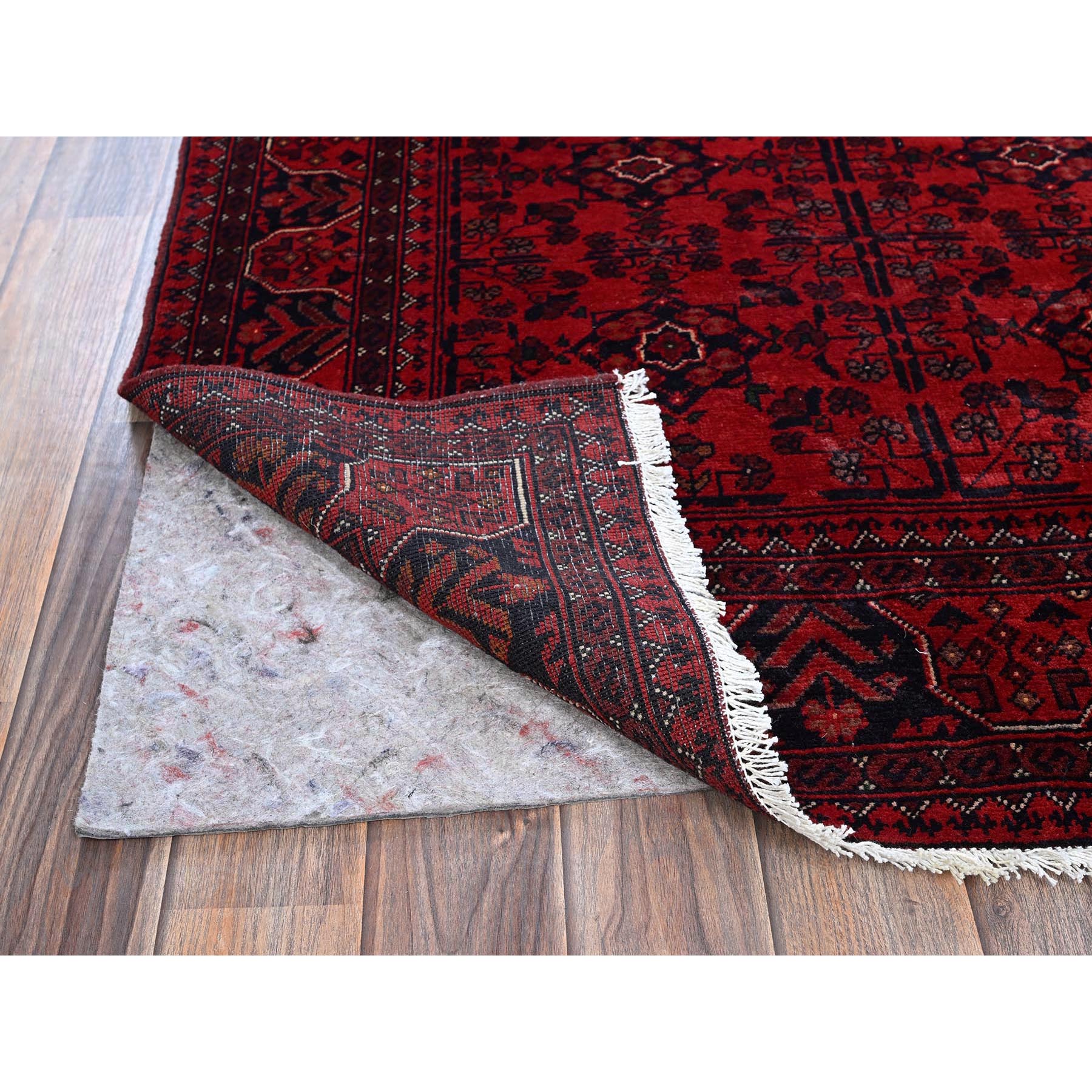 3'5"x4'10" Chili Red, Afghan Khamyab with Tribal Design, Hand Knotted, Soft and Velvety Wool, Vegetable Dyes, Oriental Rug Sh730