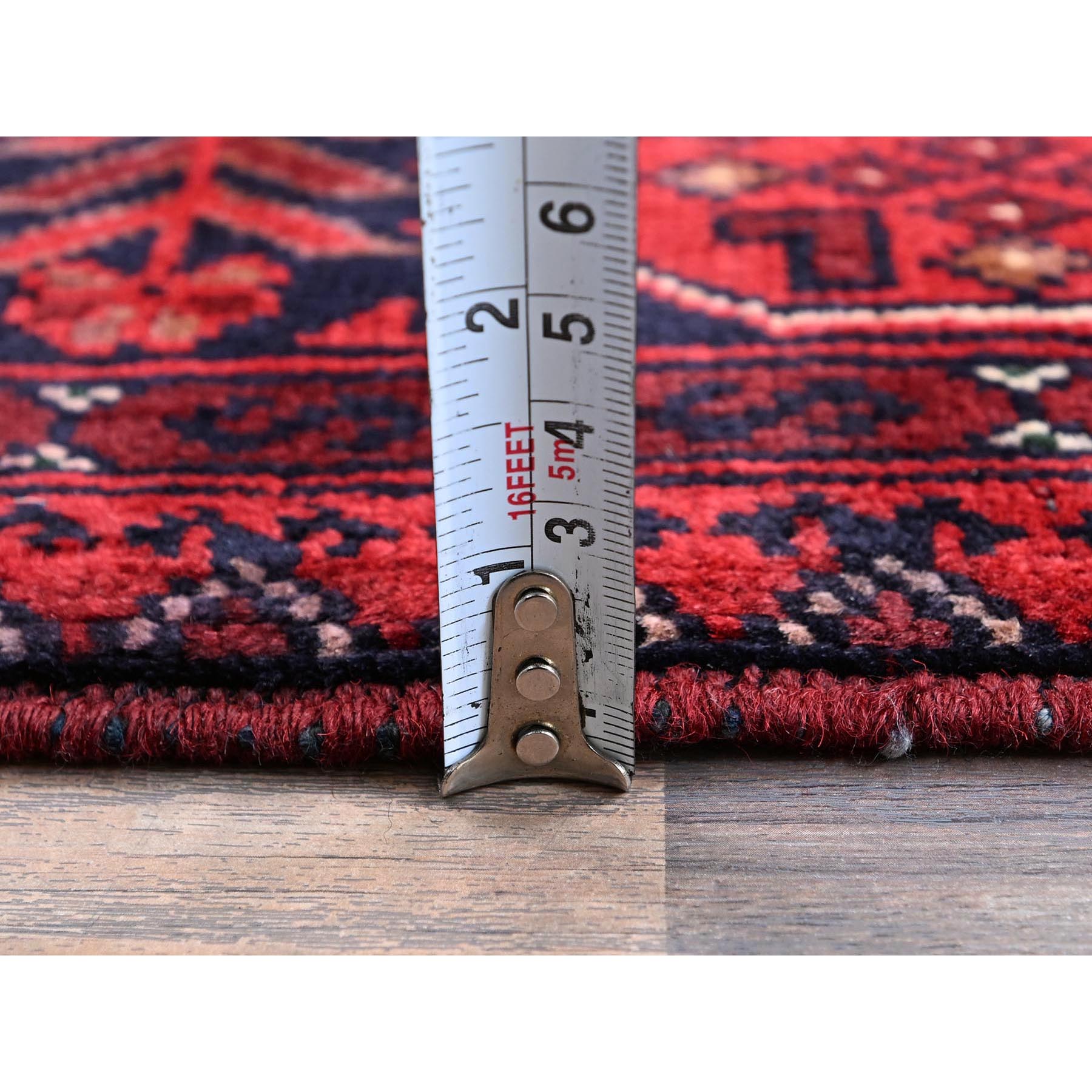 3'5"x4'10" Chili Red, Afghan Khamyab with Tribal Design, Hand Knotted, Soft and Velvety Wool, Vegetable Dyes, Oriental Rug Sh730