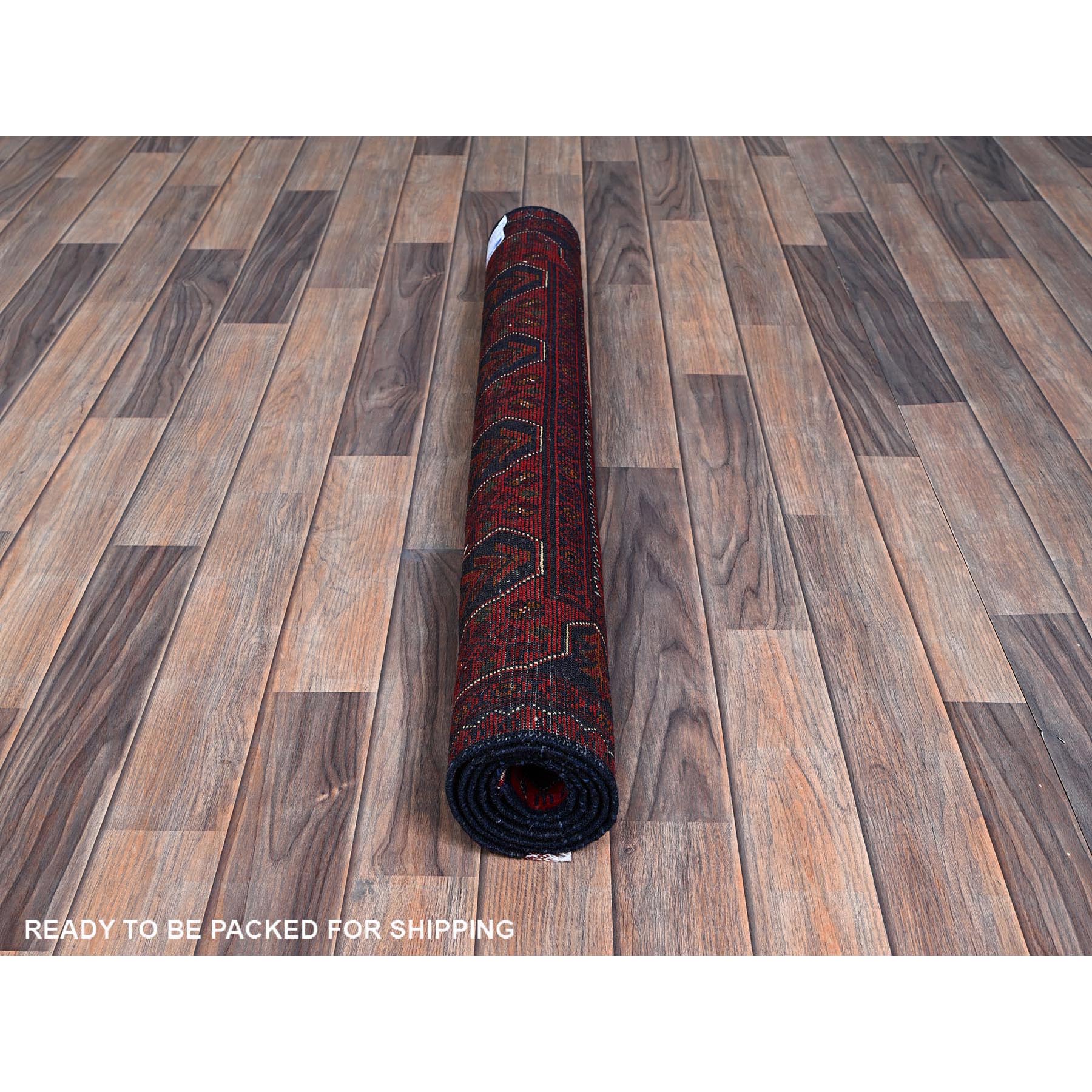 3'3"x4'10" Ruby Red, Afghan Khamyab with Geometric Pattern, Hand Knotted, Soft and Velvety Wool, Vegetable Dyes, Oriental Rug Sh732