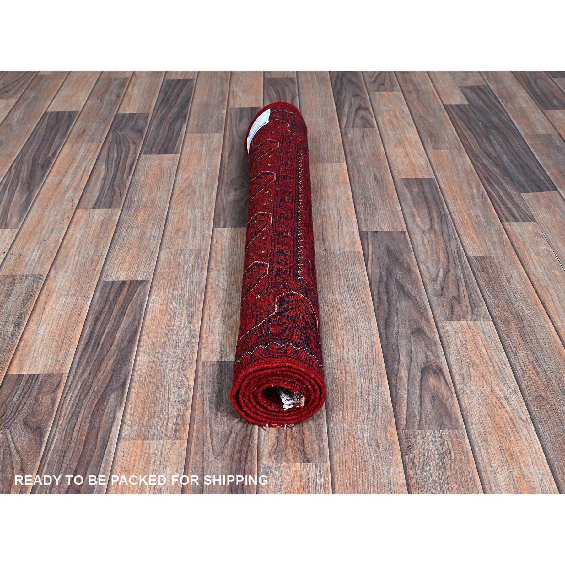 2'9"x5' Scarlet Red, Afghan Khamyab with Geometric Pattern, Hand Knotted, Soft and Velvety Wool, Oriental Rug Sh734