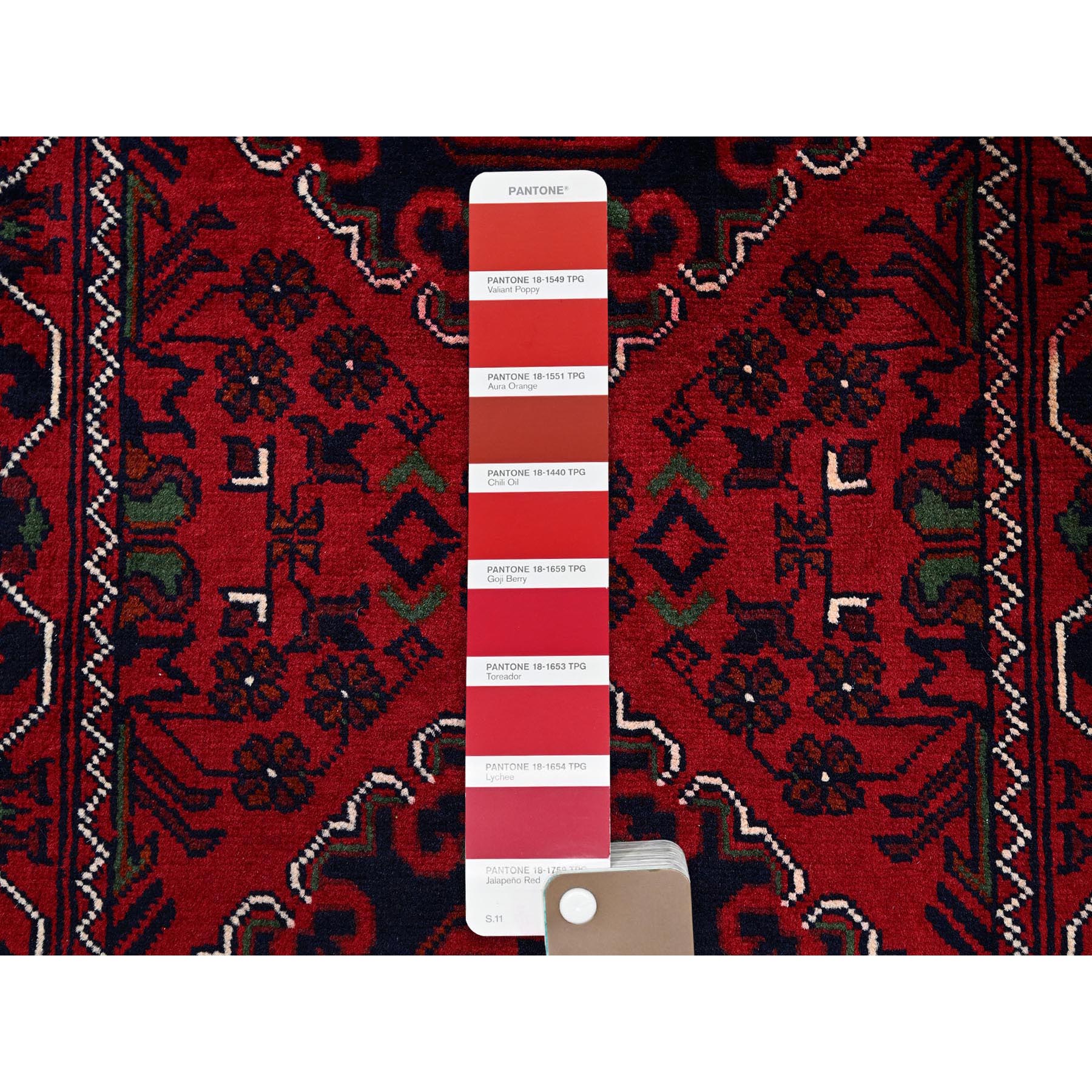2'3"x5' Crimson Red, Afghan Khamyab with Geometric Medallions Design, Hand Knotted, Soft Wool, Vegetable Dyes, Short & Narrow Runner, Oriental Rug Sh736