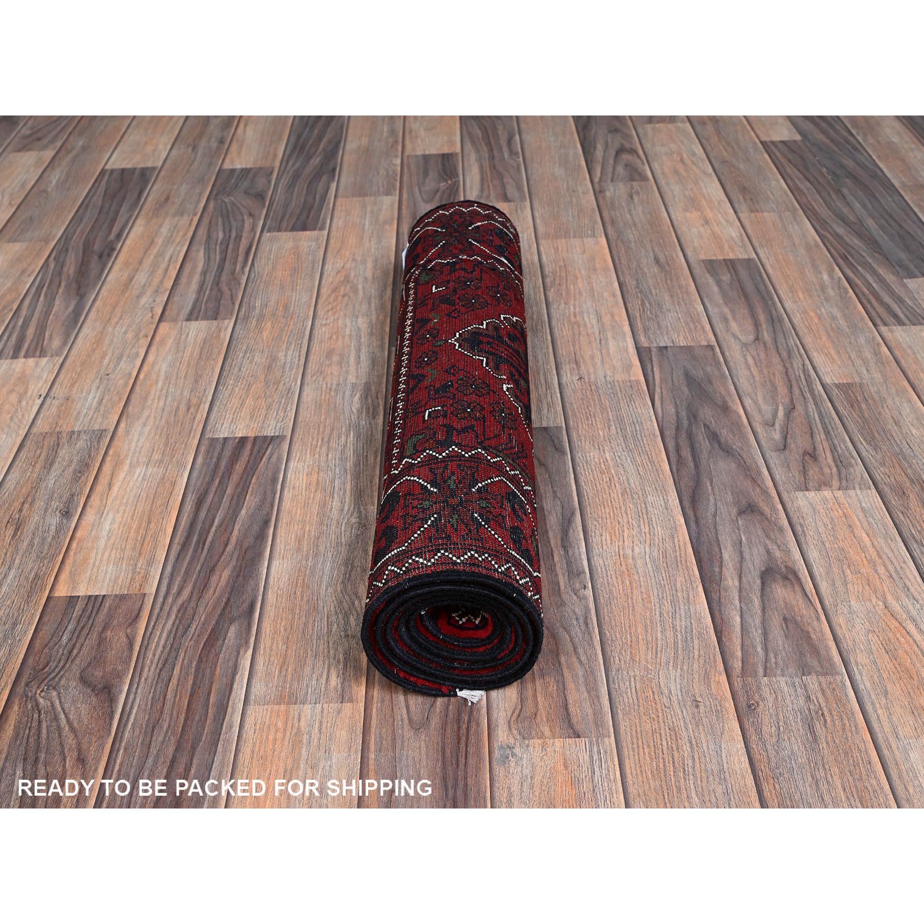 2'3"x5' Crimson Red, Afghan Khamyab with Geometric Medallions Design, Hand Knotted, Soft Wool, Vegetable Dyes, Short & Narrow Runner, Oriental Rug Sh736