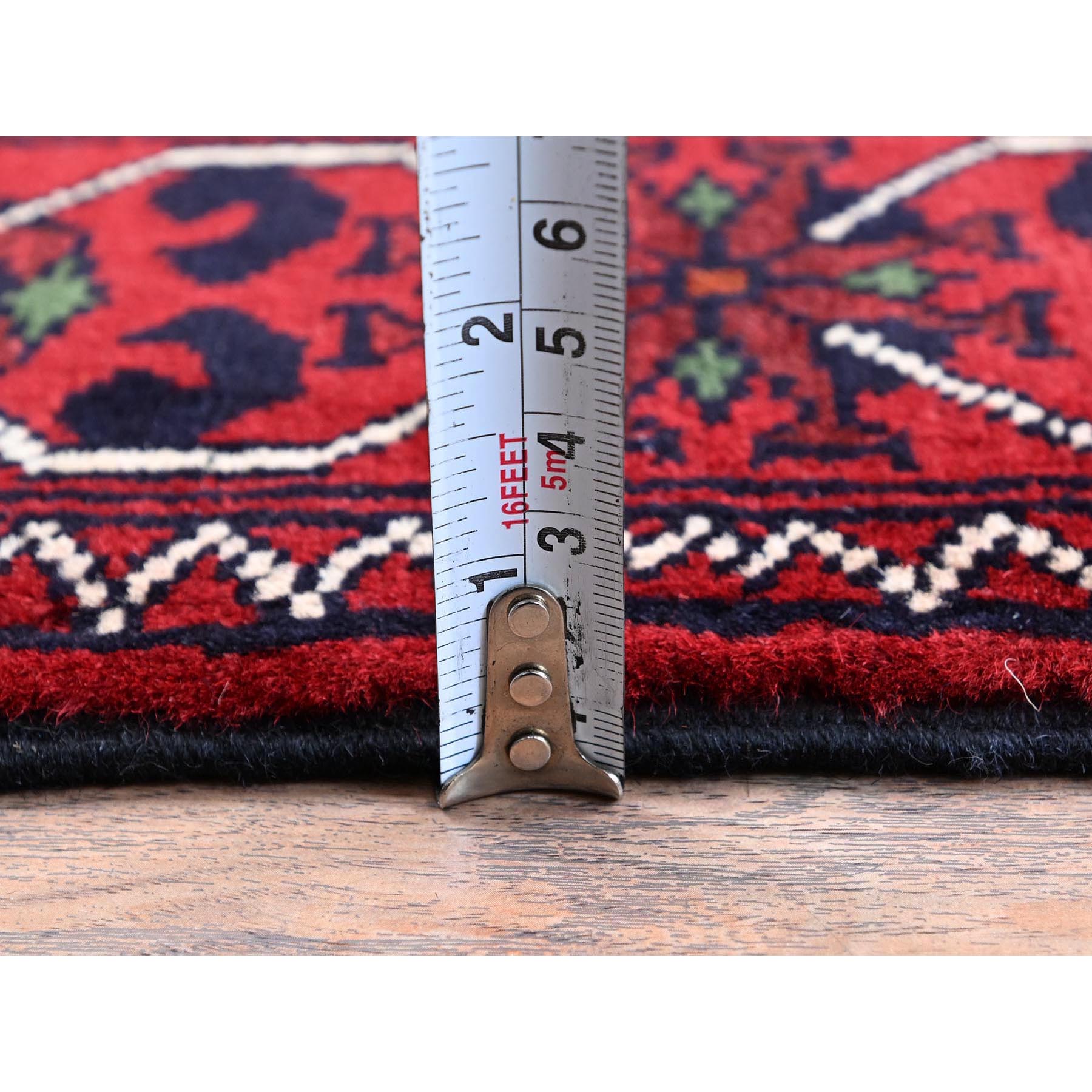 2'3"x5' Crimson Red, Afghan Khamyab with Geometric Medallions Design, Hand Knotted, Soft Wool, Vegetable Dyes, Short & Narrow Runner, Oriental Rug Sh736