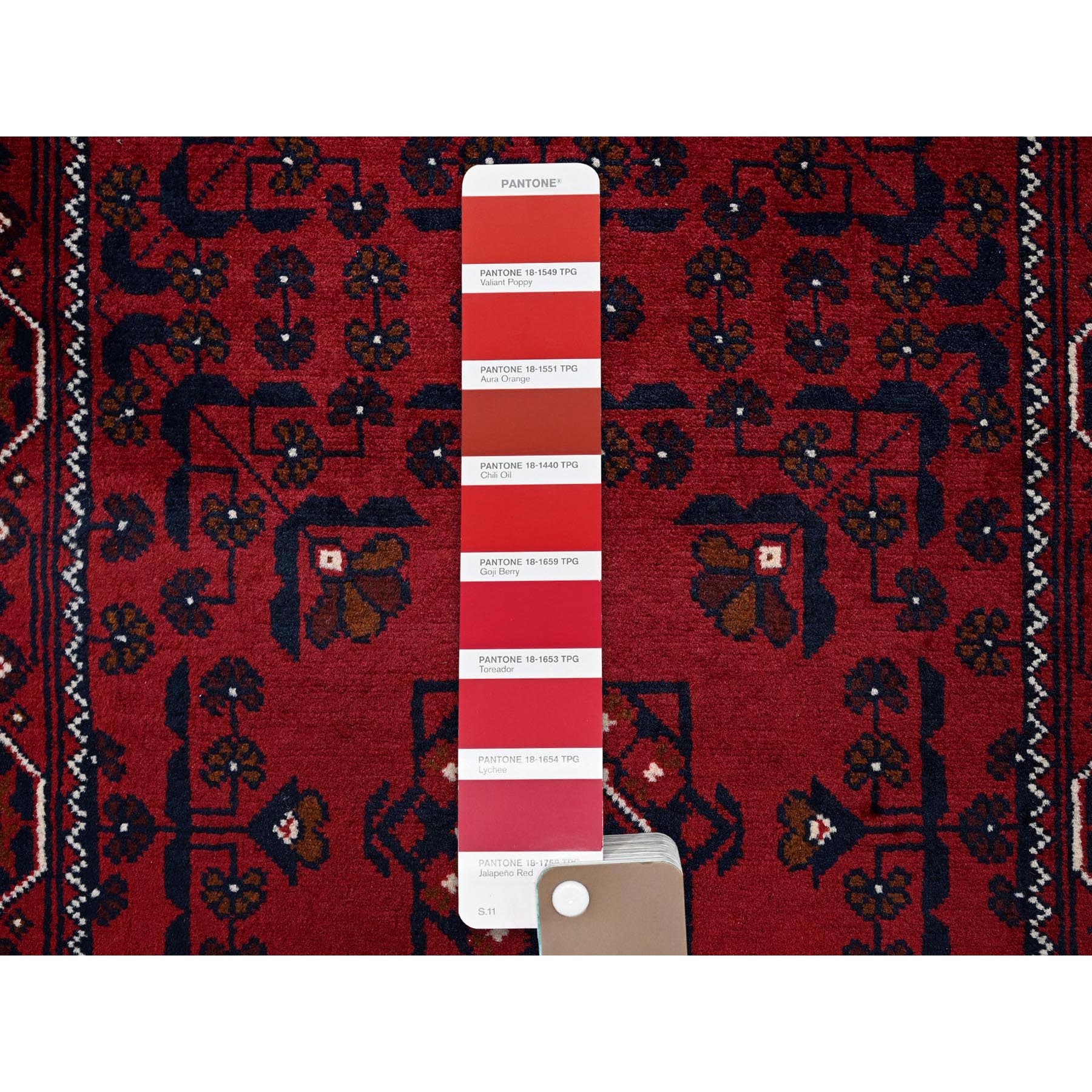 2'3"x5' Angels Red, Afghan Khamyab with Geometric Pattern, Hand Knotted, Soft and Velvety Wool, Vegetable Dyes, Short & Narrow Runner, Oriental Rug Sh737