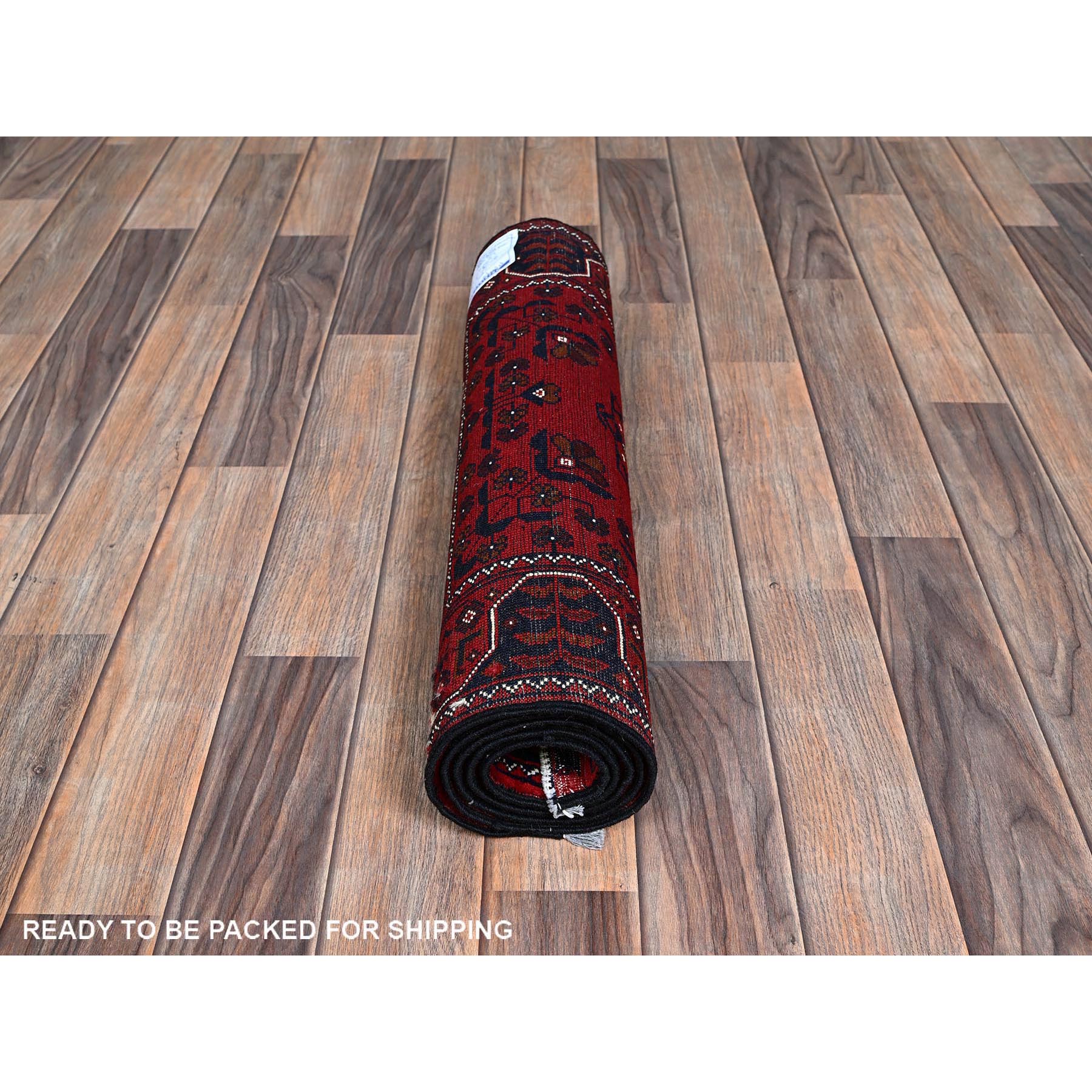 2'3"x5' Angels Red, Afghan Khamyab with Geometric Pattern, Hand Knotted, Soft and Velvety Wool, Vegetable Dyes, Short & Narrow Runner, Oriental Rug Sh737