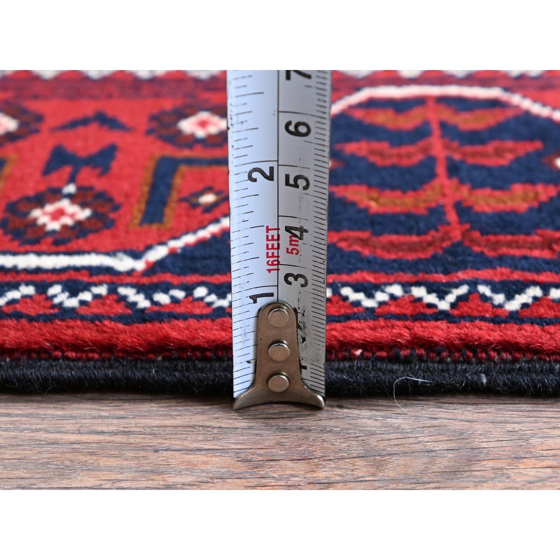 2'3"x5' Angels Red, Afghan Khamyab with Geometric Pattern, Hand Knotted, Soft and Velvety Wool, Vegetable Dyes, Short & Narrow Runner, Oriental Rug Sh737