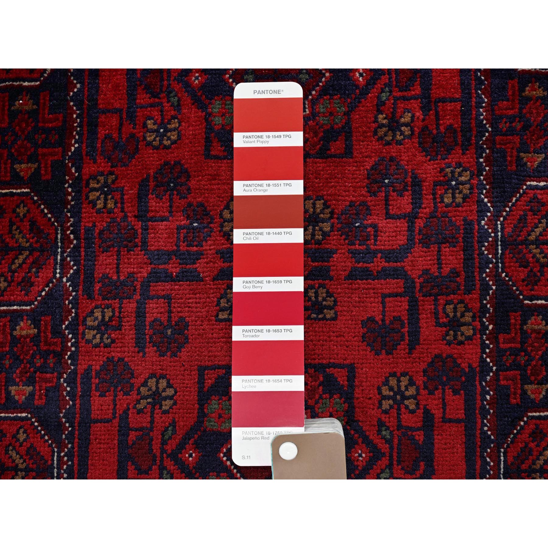 1'9"x4'10" Crimson Red, Afghan Khamyab with Tribal Medallions Design, Soft Wool, Natural Dyes, Hand Knotted, Short & Narrow Runner, Oriental Rug Sh738