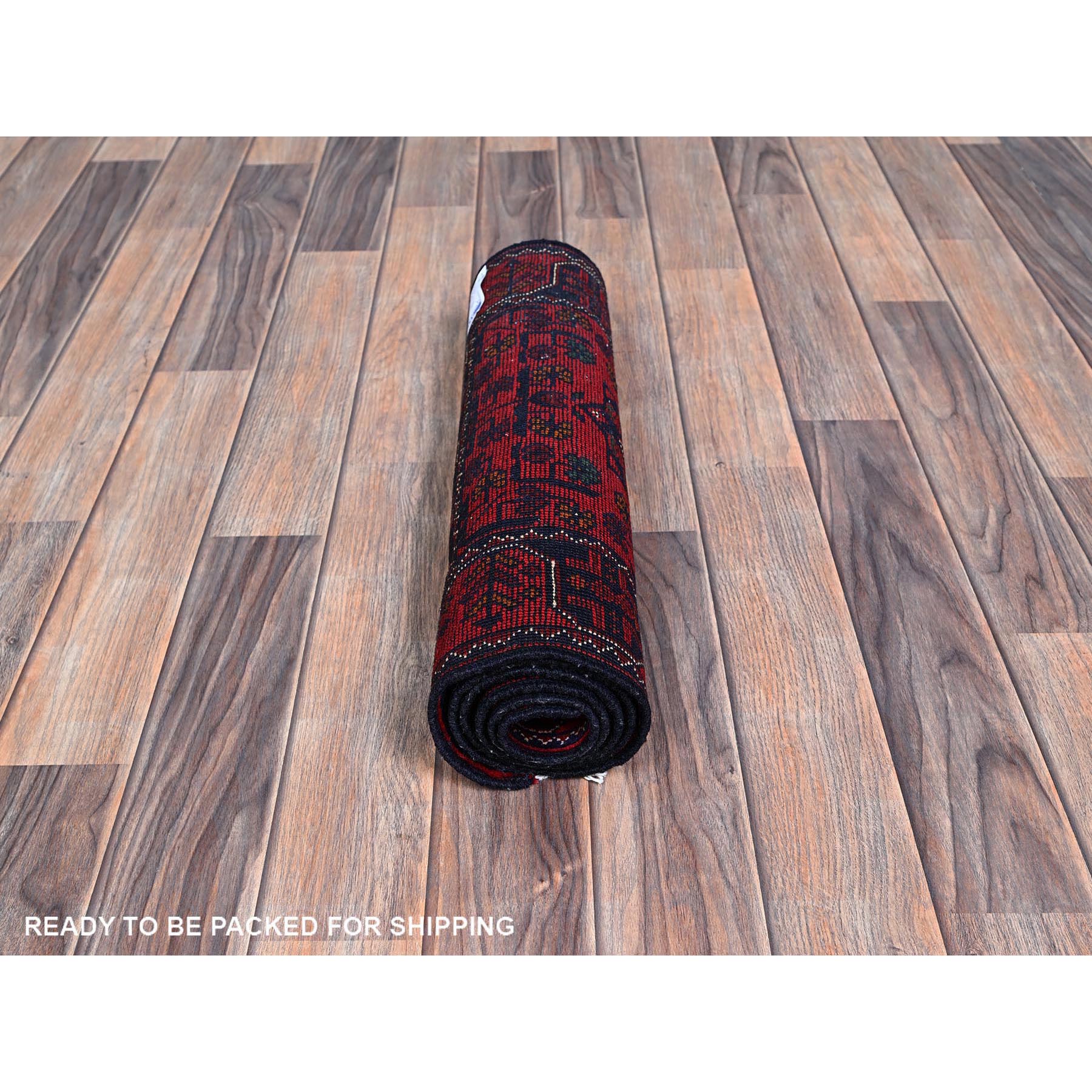 1'9"x4'10" Crimson Red, Afghan Khamyab with Tribal Medallions Design, Soft Wool, Natural Dyes, Hand Knotted, Short & Narrow Runner, Oriental Rug Sh738