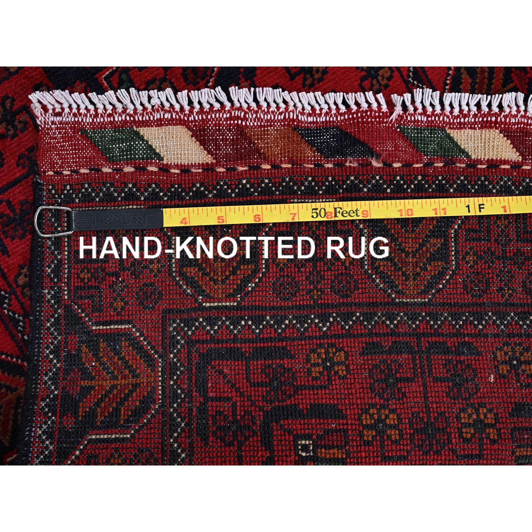 1'9"x5' Scarlet Red, Afghan Khamyab with Geometric Medallions Design, Soft and Velvety Wool, Hand Knotted, Natural Dyes, Short and Narrow Runner, Oriental Rug Sh741