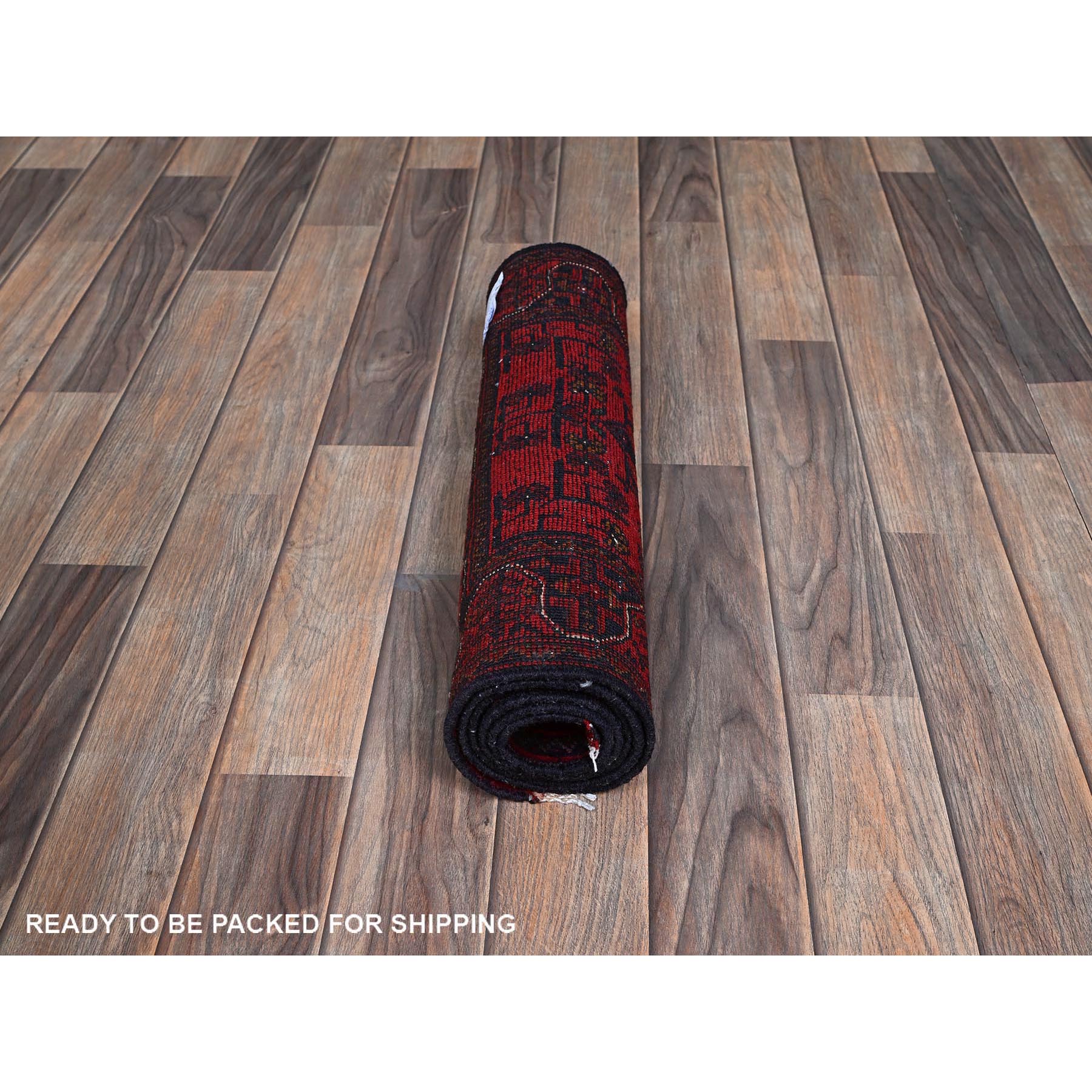 1'10"x5'1" Ruby Red, Afghan Khamyab with Tribal Medallions Design, Natural Wool, Hand Knotted, Vegetable Dyes, Short and Narrow Runner, Oriental Rug Sh742