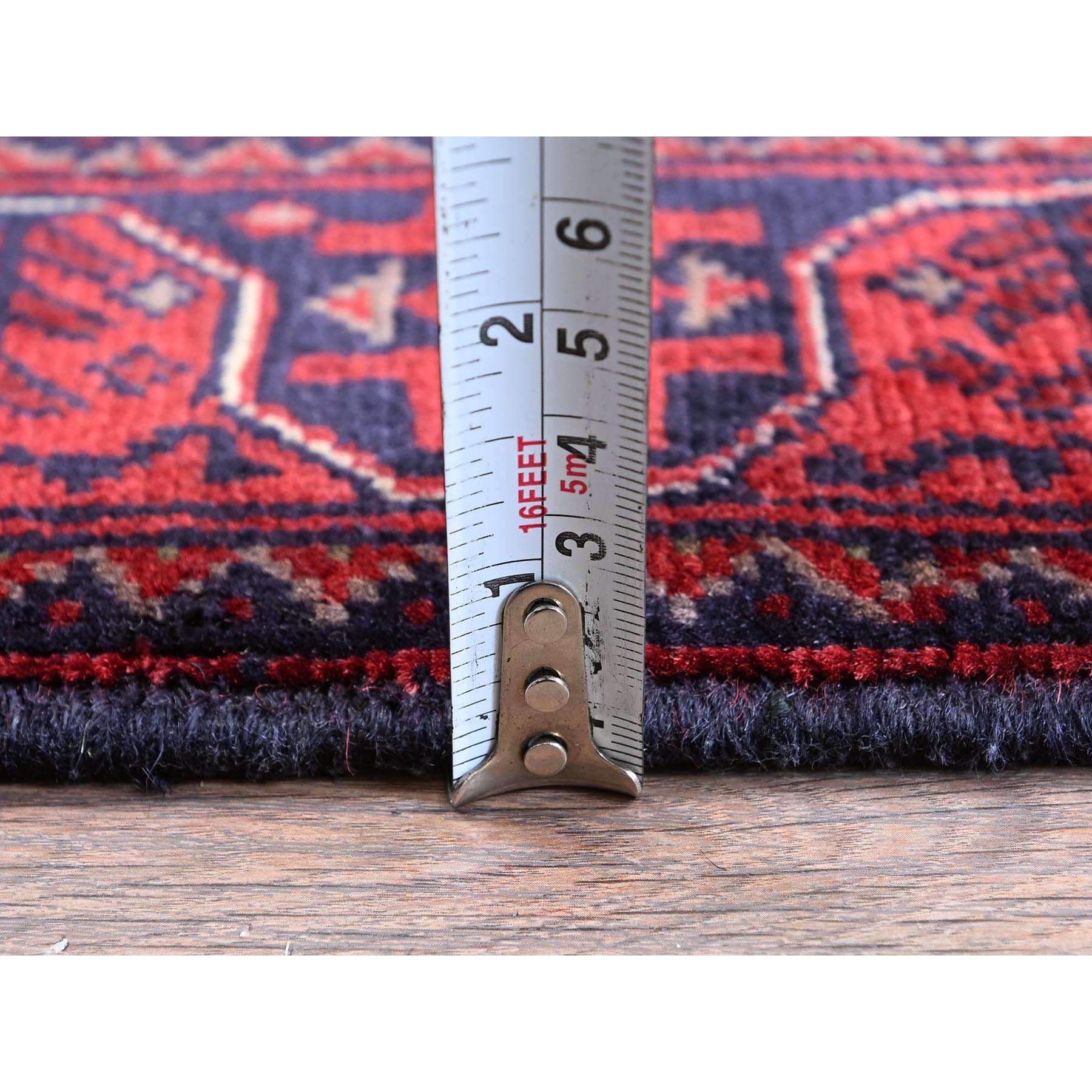 1'10"x5'1" Ruby Red, Afghan Khamyab with Tribal Medallions Design, Natural Wool, Hand Knotted, Vegetable Dyes, Short and Narrow Runner, Oriental Rug Sh742