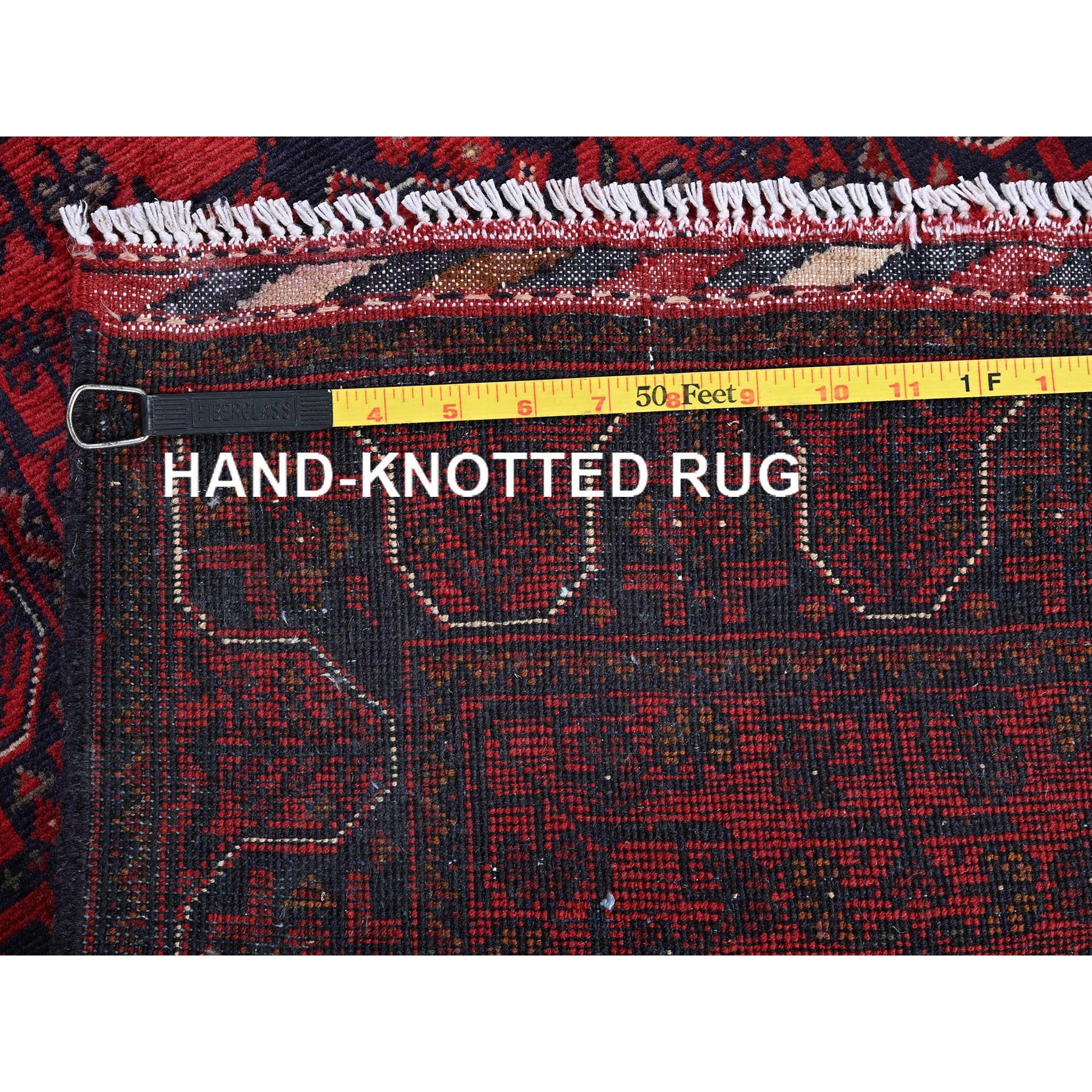 1'10"x5'1" Ruby Red, Afghan Khamyab with Tribal Medallions Design, Natural Wool, Hand Knotted, Vegetable Dyes, Short and Narrow Runner, Oriental Rug Sh742