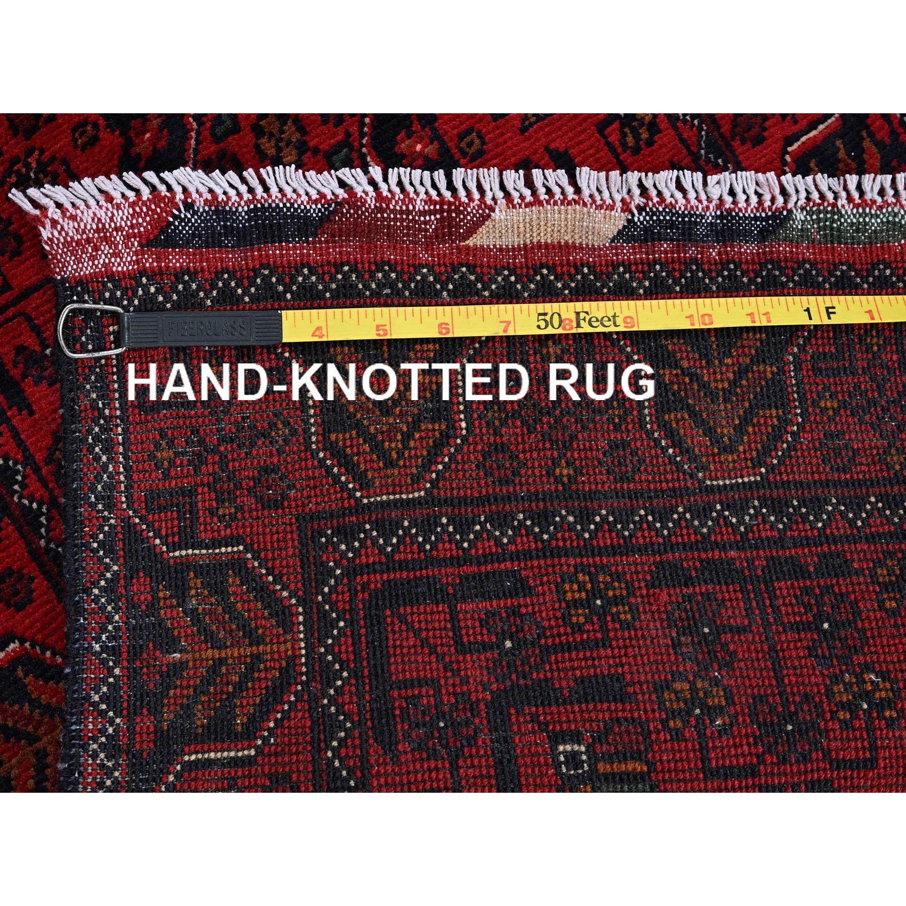 1'9"x5' Berry Red, Afghan Khamyab with Geometric Pattern, Hand Knotted, Soft and Velvety Wool, Vegetable Dyes, Short & Narrow Runner, Oriental Rug Sh743