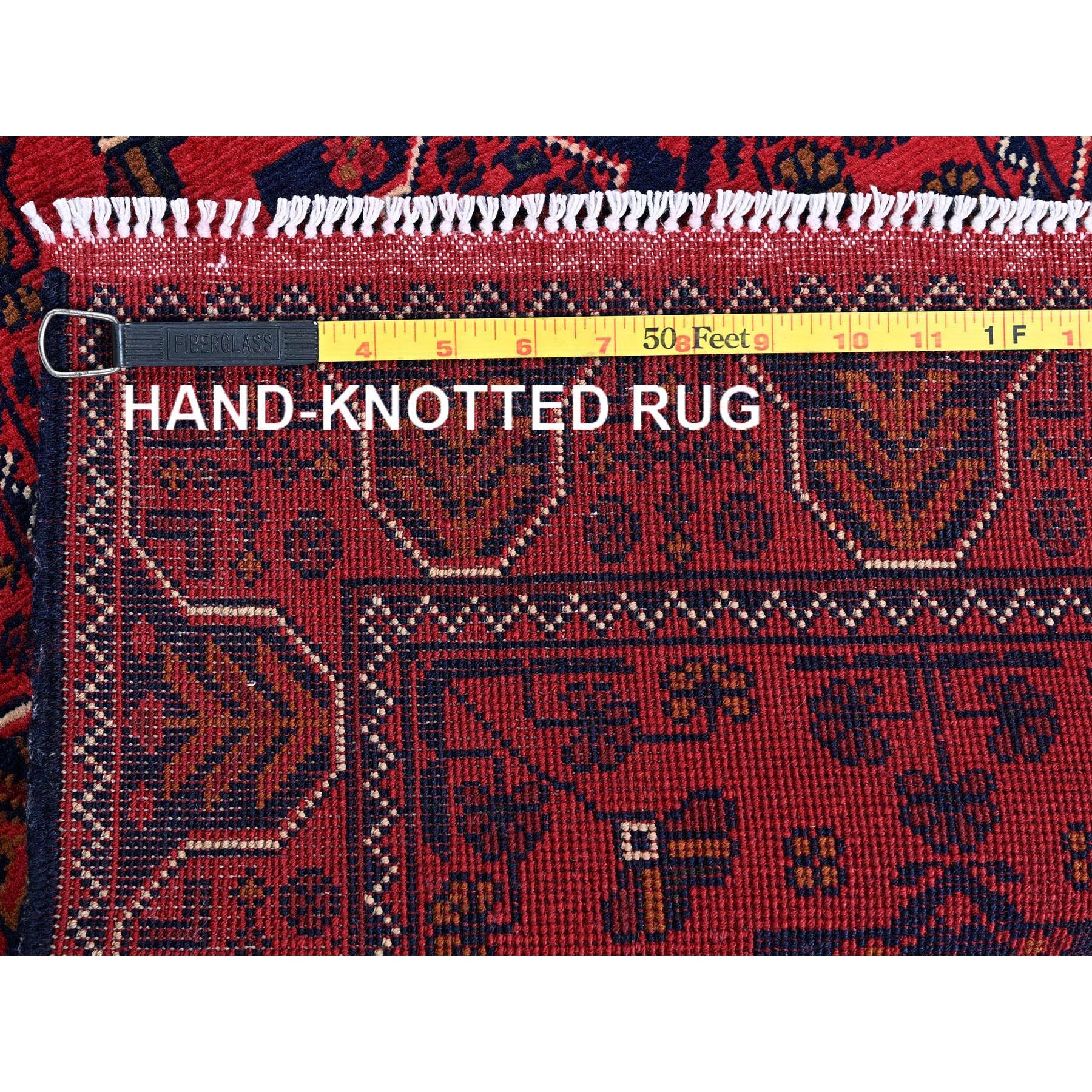 1'9"x4'8" Berry Red, Afghan Khamyab with Geometric Pattern, Soft and Shiny Wool, Hand Knotted, Vegetable Dyes, Short & Narrow Runner, Oriental Rug Sh744